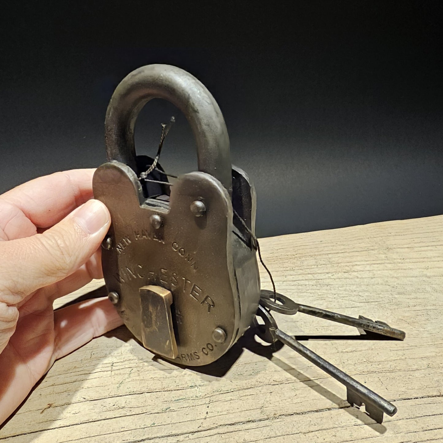 5" Antique Vintage Style Cast Iron Winchester Firearms Ammo Box Padlock Lock