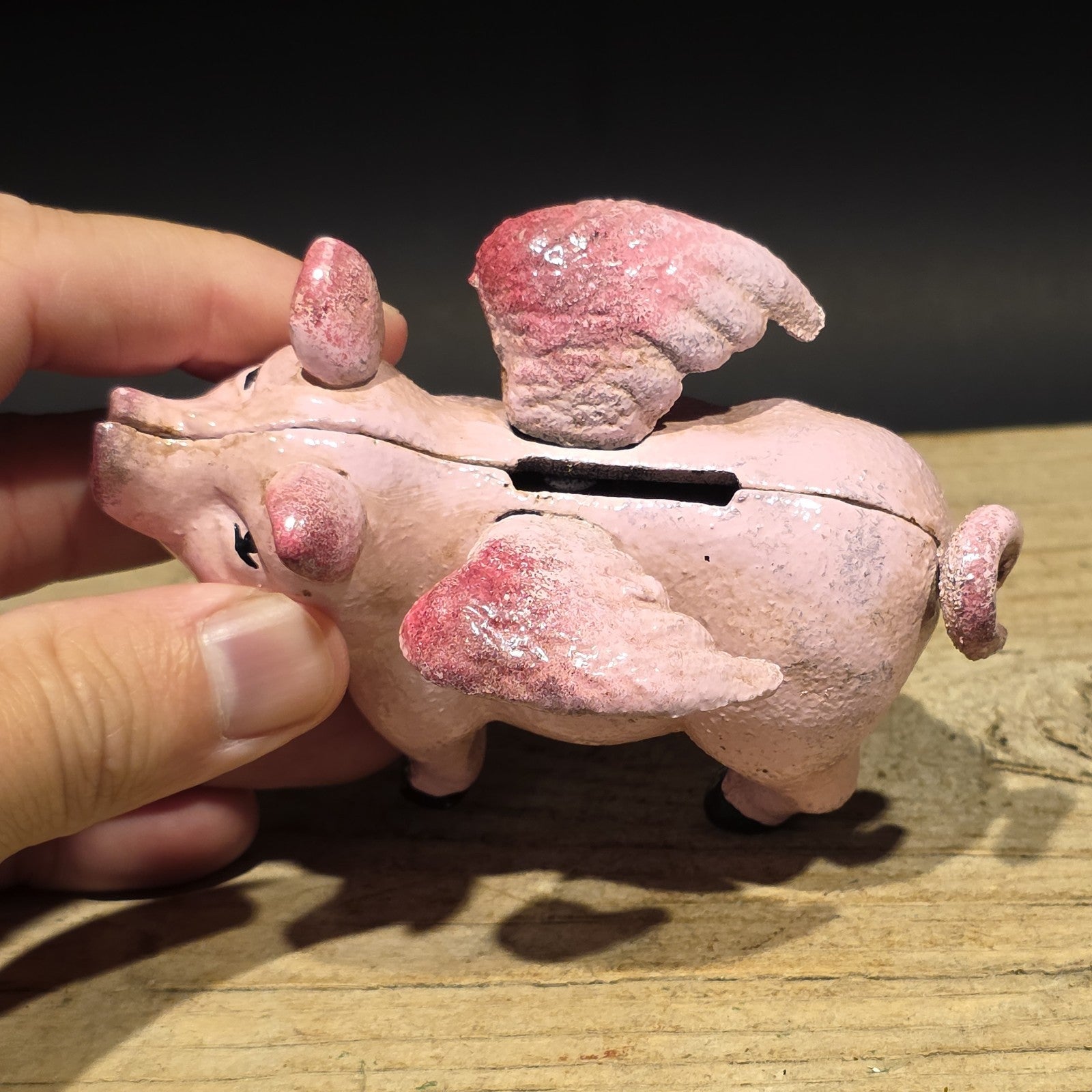 4" Vintage Style Cast Iron Flying Pig Coin Bank