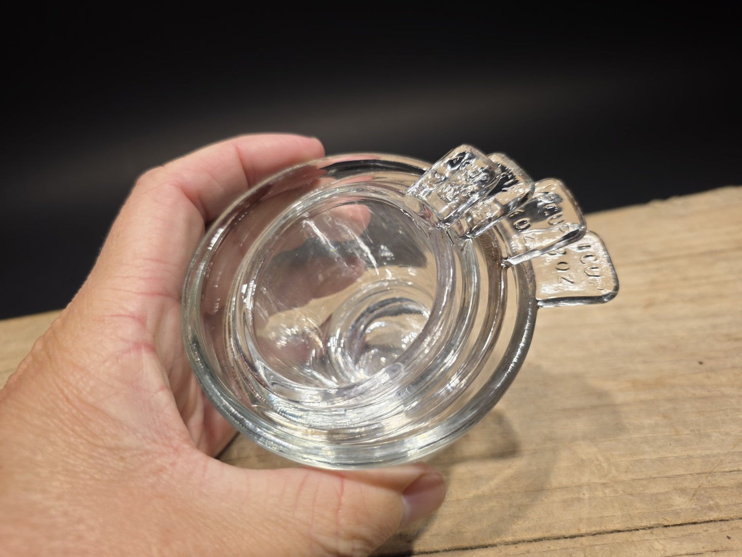 Vintage Style Crystal Clear Depression Glass 4pc Measuring Cup Set