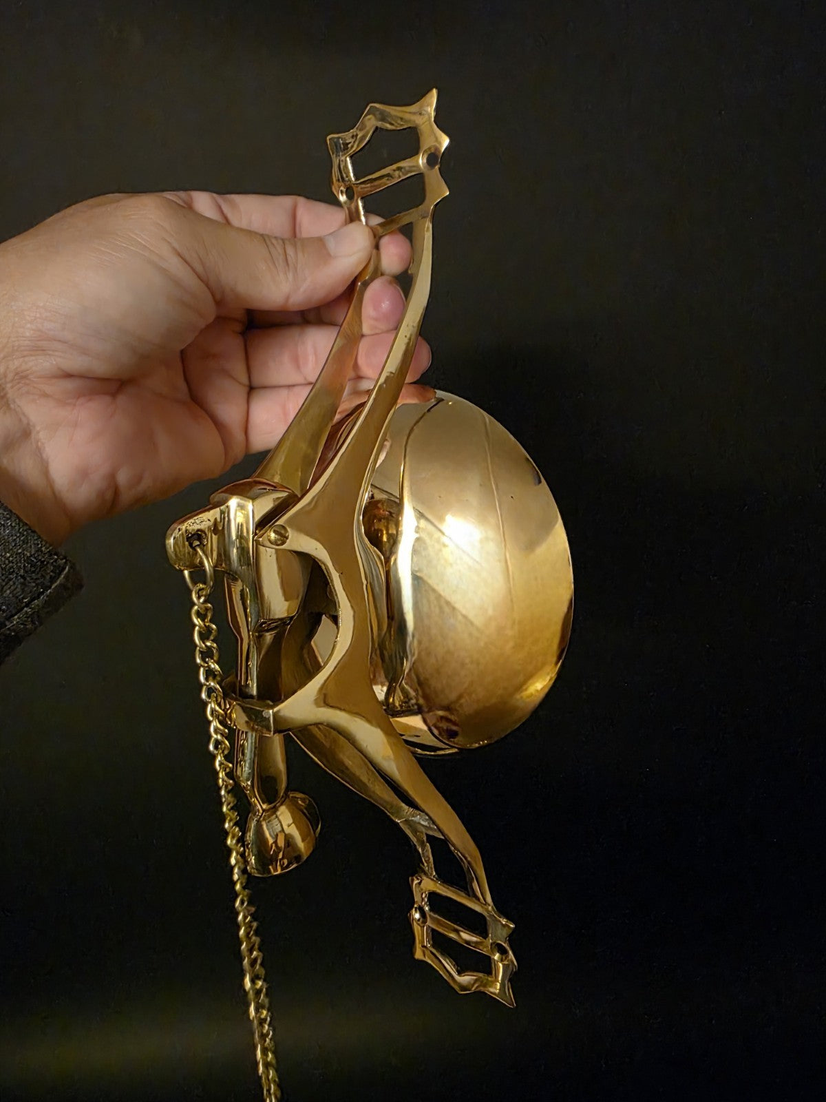 11" Antique Vintage Style Wall Mount Brass Pull Chain Door Bell