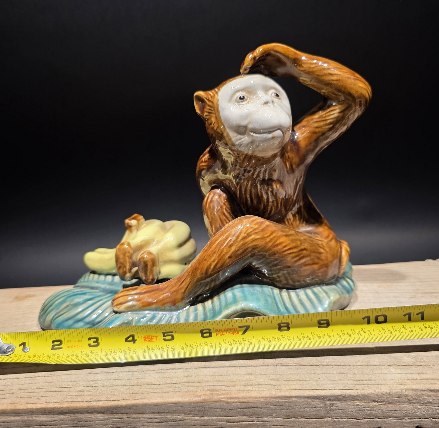 8" Majolica Style Monkey with Bananas Figurine – Wilson Ceramic Statue
