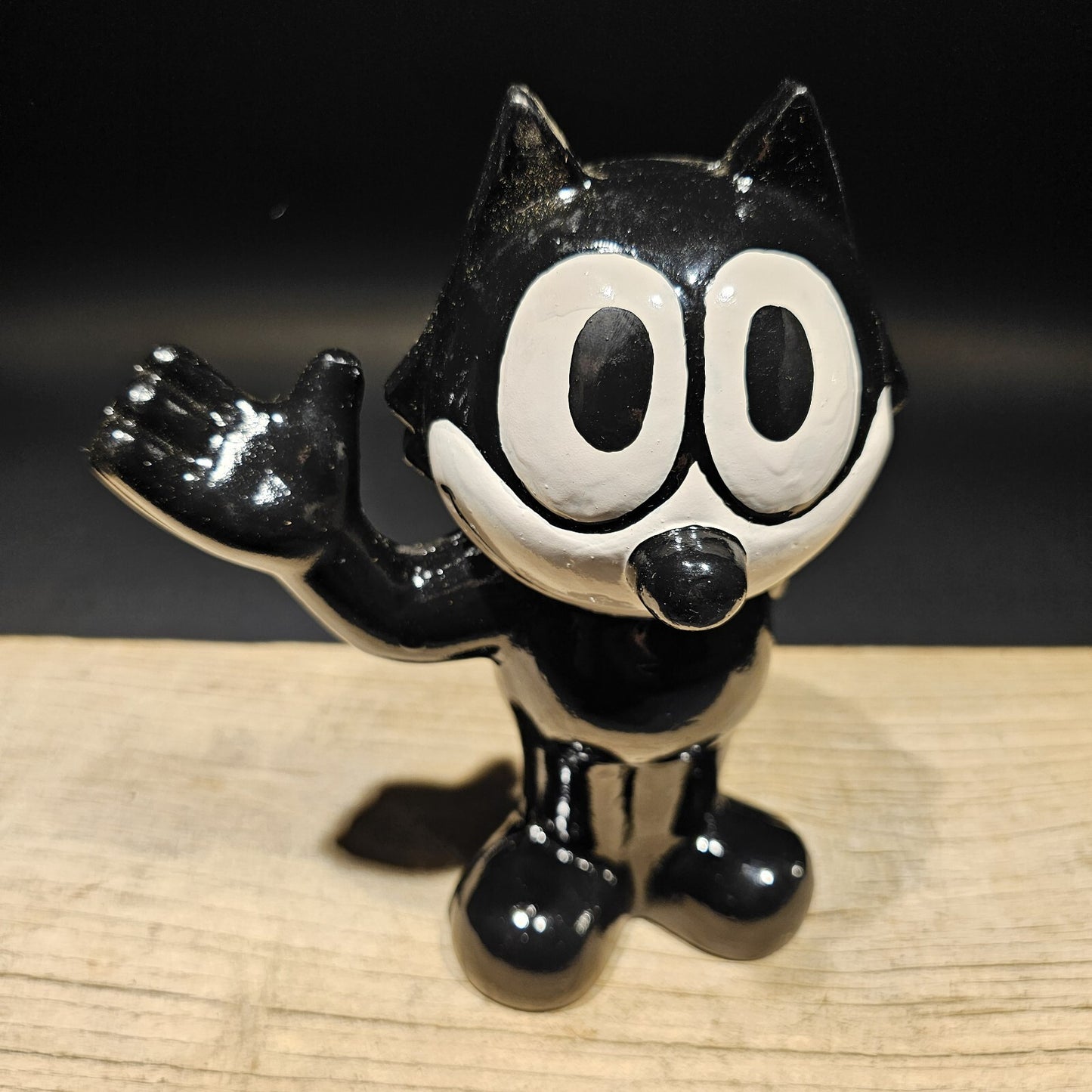 8 1/2" Antique Style Painted Black Cast Iron Felix Coin Bank