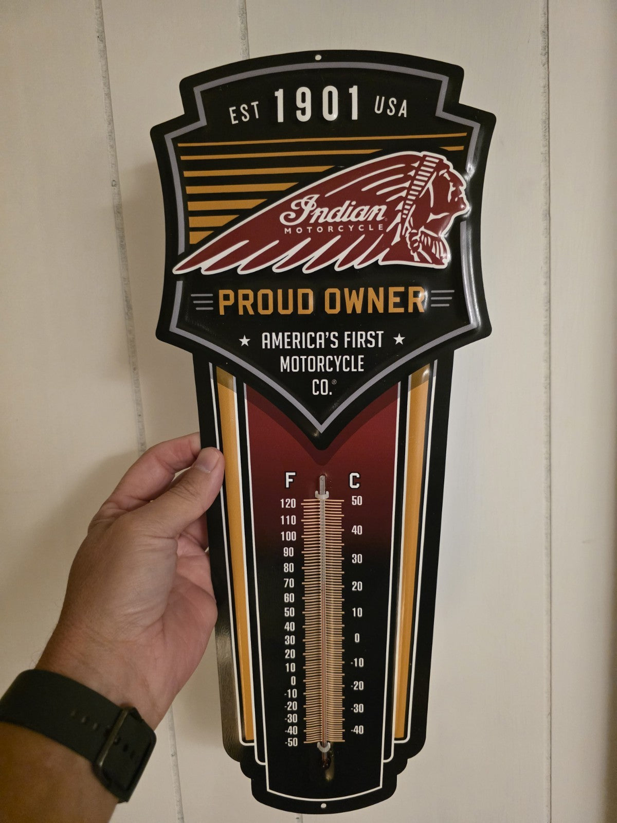 17.4 " Metal Vintage Style Indian Motorcycle Thermometer Sign