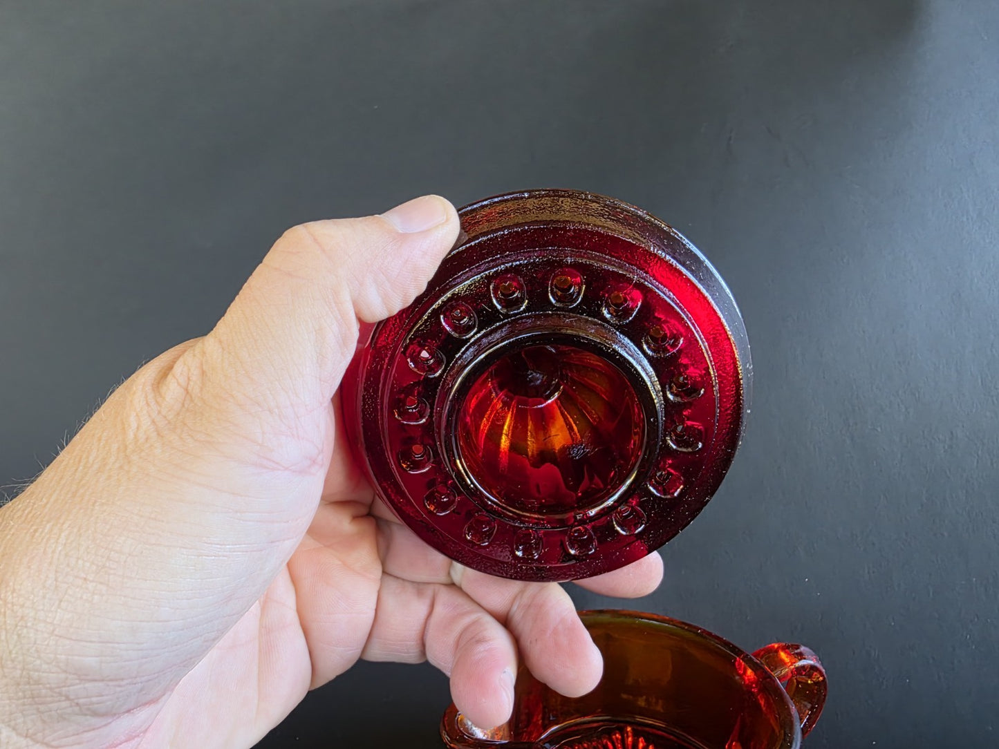 4.5" Vintage Style Ruby Red Depression Glass Juicer