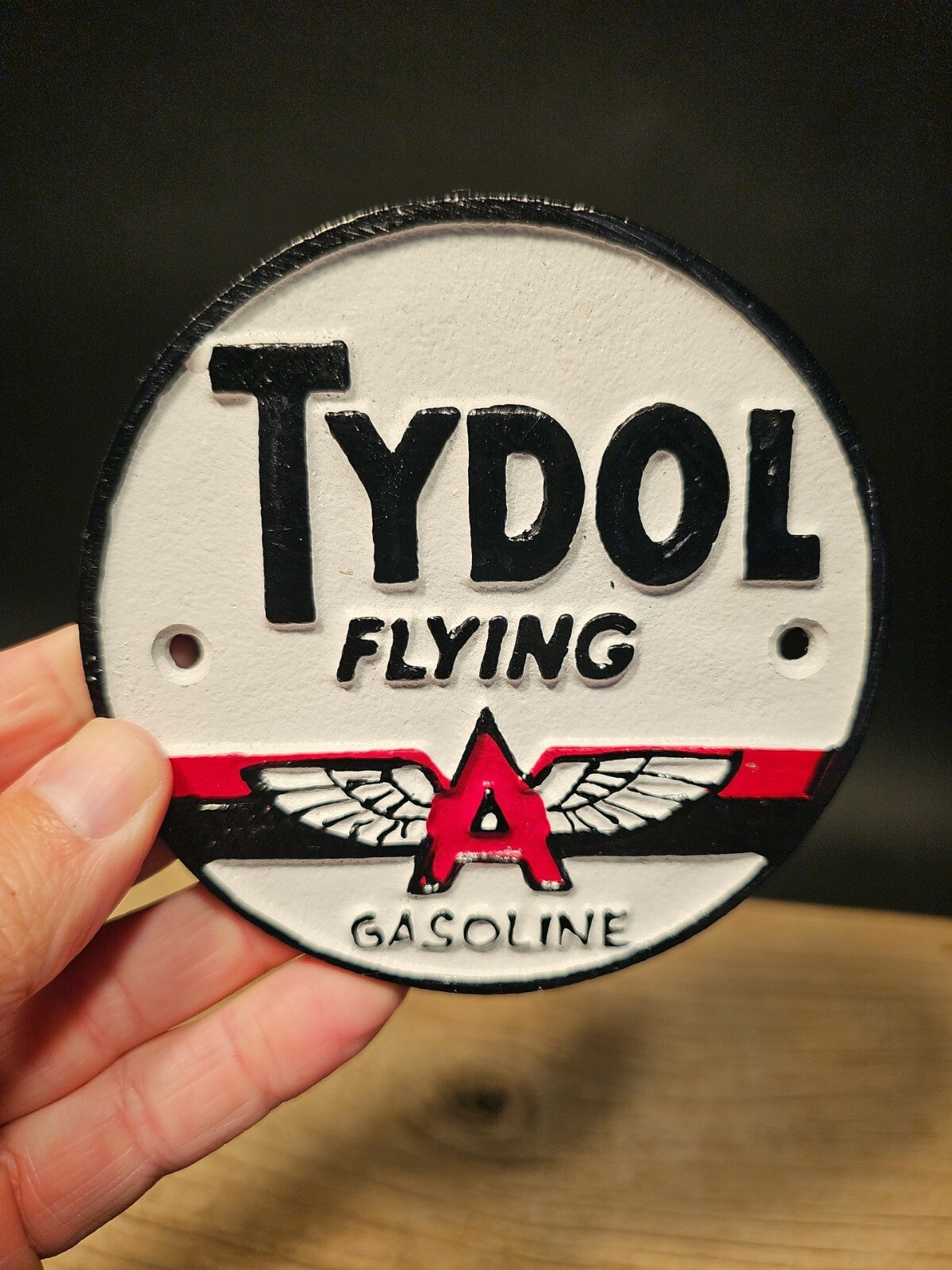 Antique Vintage Style Cast Iron Tydol Flying A Gas Oil Sign Plaque