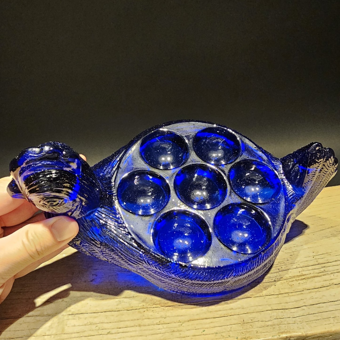 Vintage Antique Style Cobalt Blue Depression Glass Nesting Chicken Egg Holder