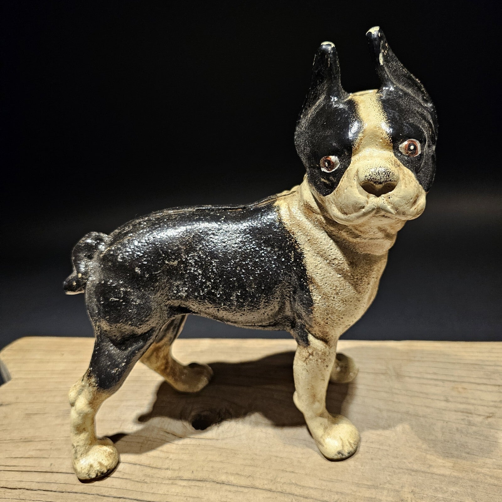 Antique Style Cast Iron Boston Terrier Dog Door Stop Coin Bank