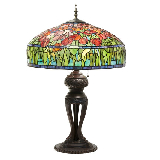 33.25"H Tulip Antique Style Stained Glass Table Lamp