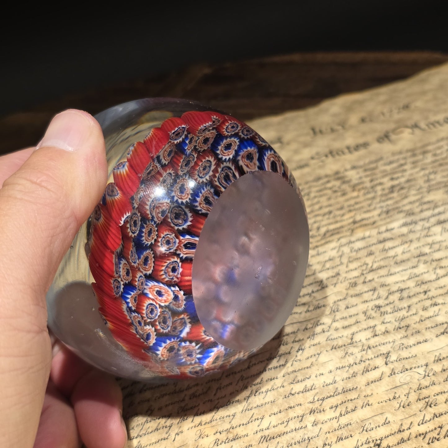 Millefiori Art Glass Paperweight – Murano Style Cane Glass Desk Weight