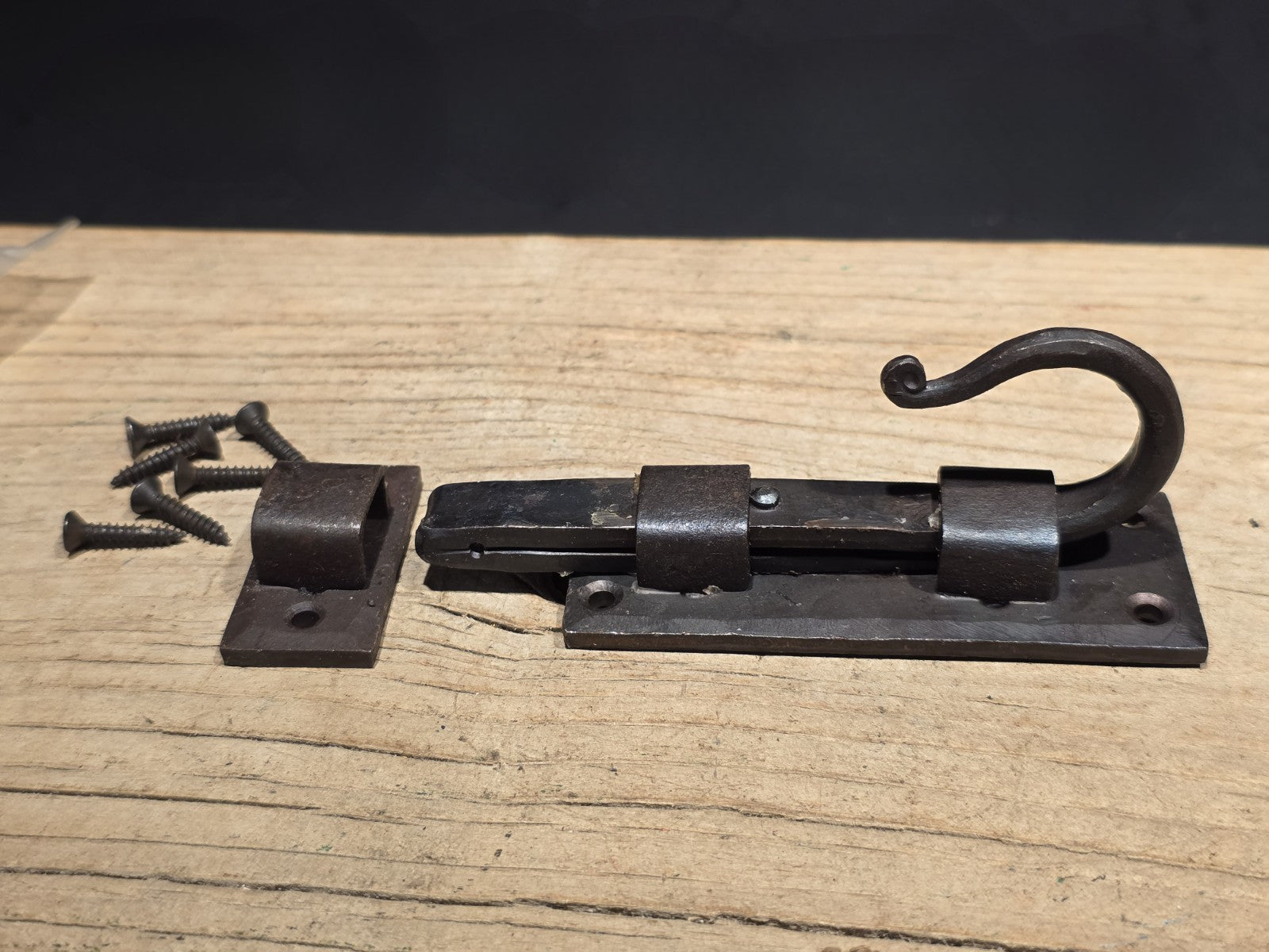 Antique Style Hand Forged Wrought Iron Slide Latch Rustic Barrel Bolt