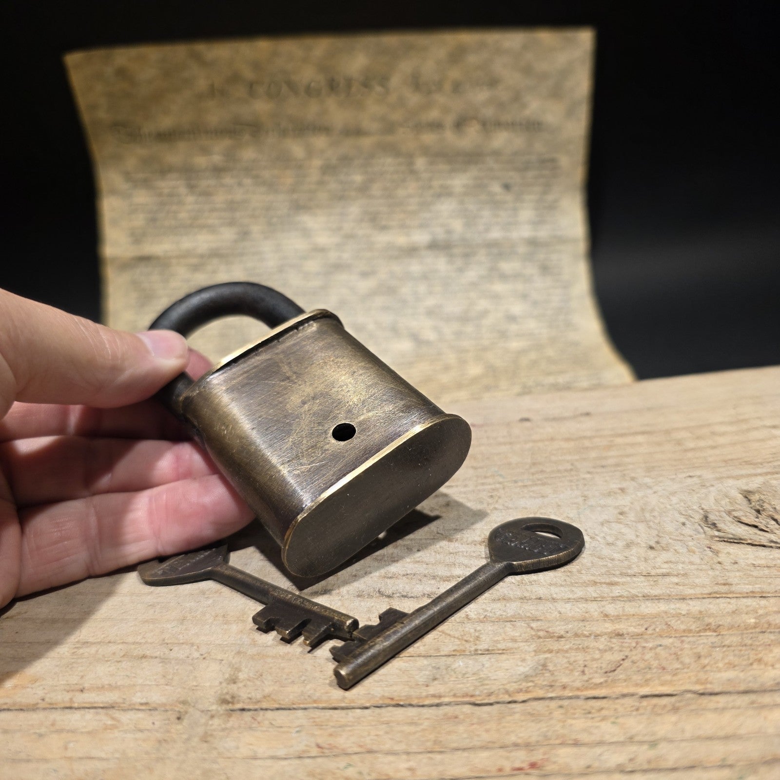 4" Antique Style Brass & Iron Texaco Padlock with Keys Oil Company Lock