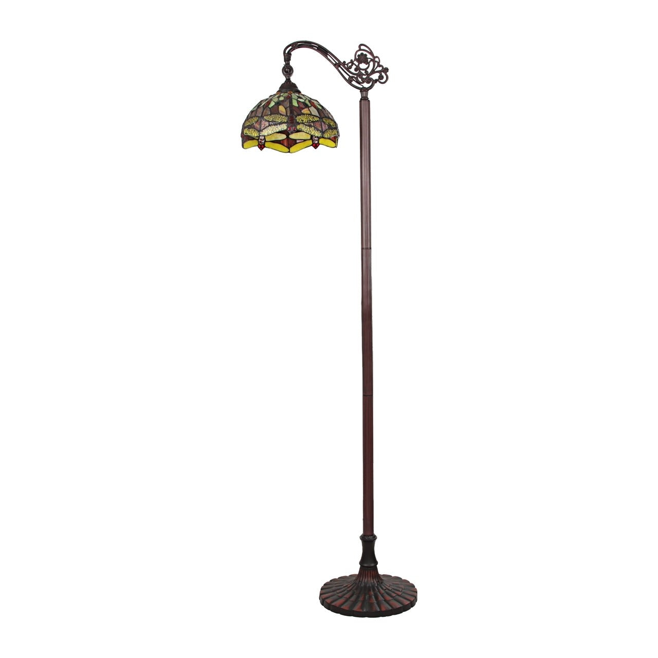 64.37" Antique Vintage Style Stained Glass Dragonfly Reading Floor Lamp