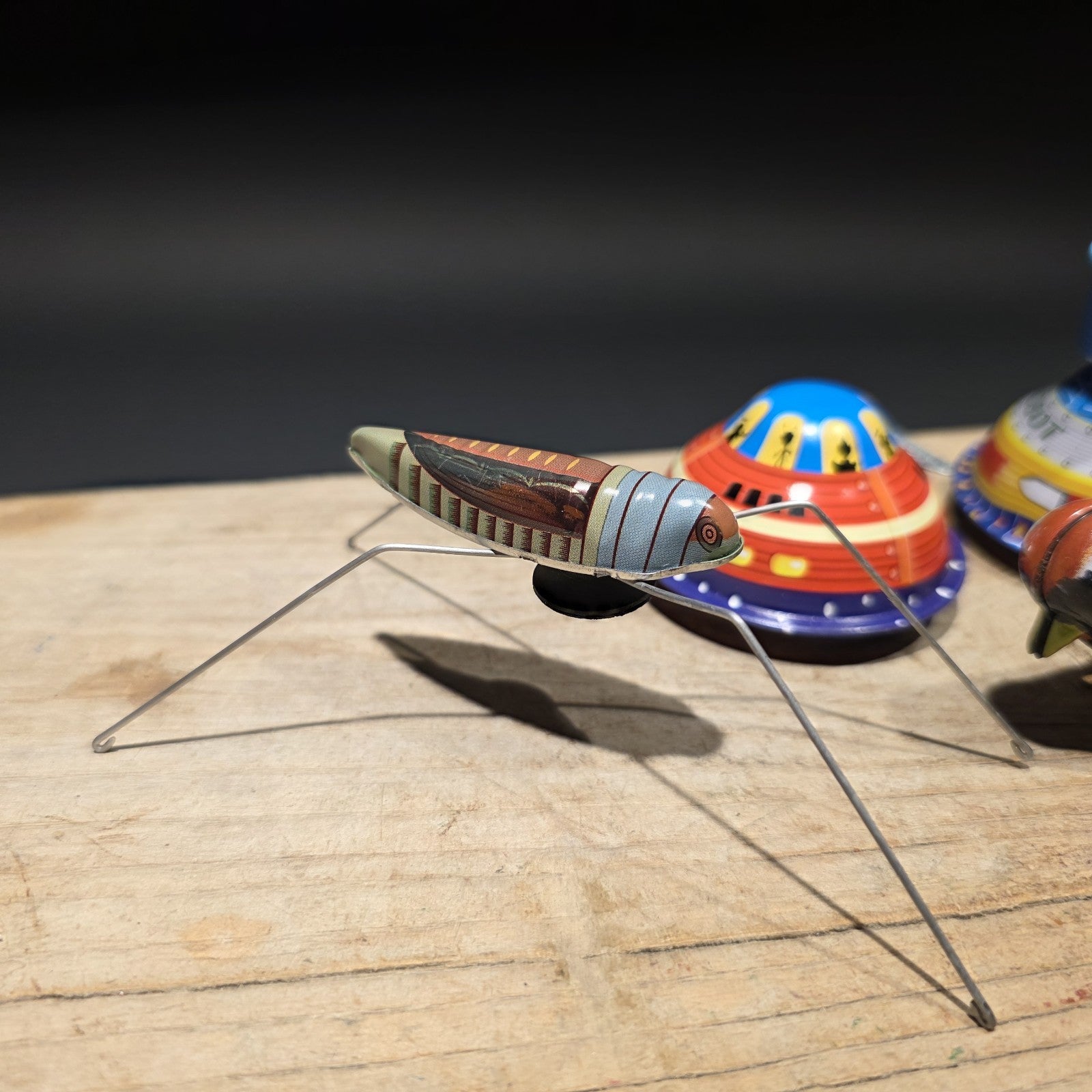 Vintage Tin Litho Wind-Up 5 Toy  Lot – Robot UFO Bird Train Cricket