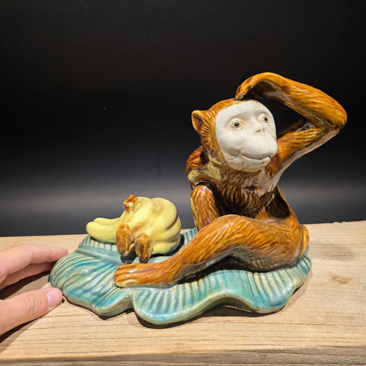 8" Majolica Style Monkey with Bananas Figurine – Wilson Ceramic Statue