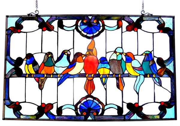 32" Robin Birds Stained Glass Window Hanging Panel Suncatcher