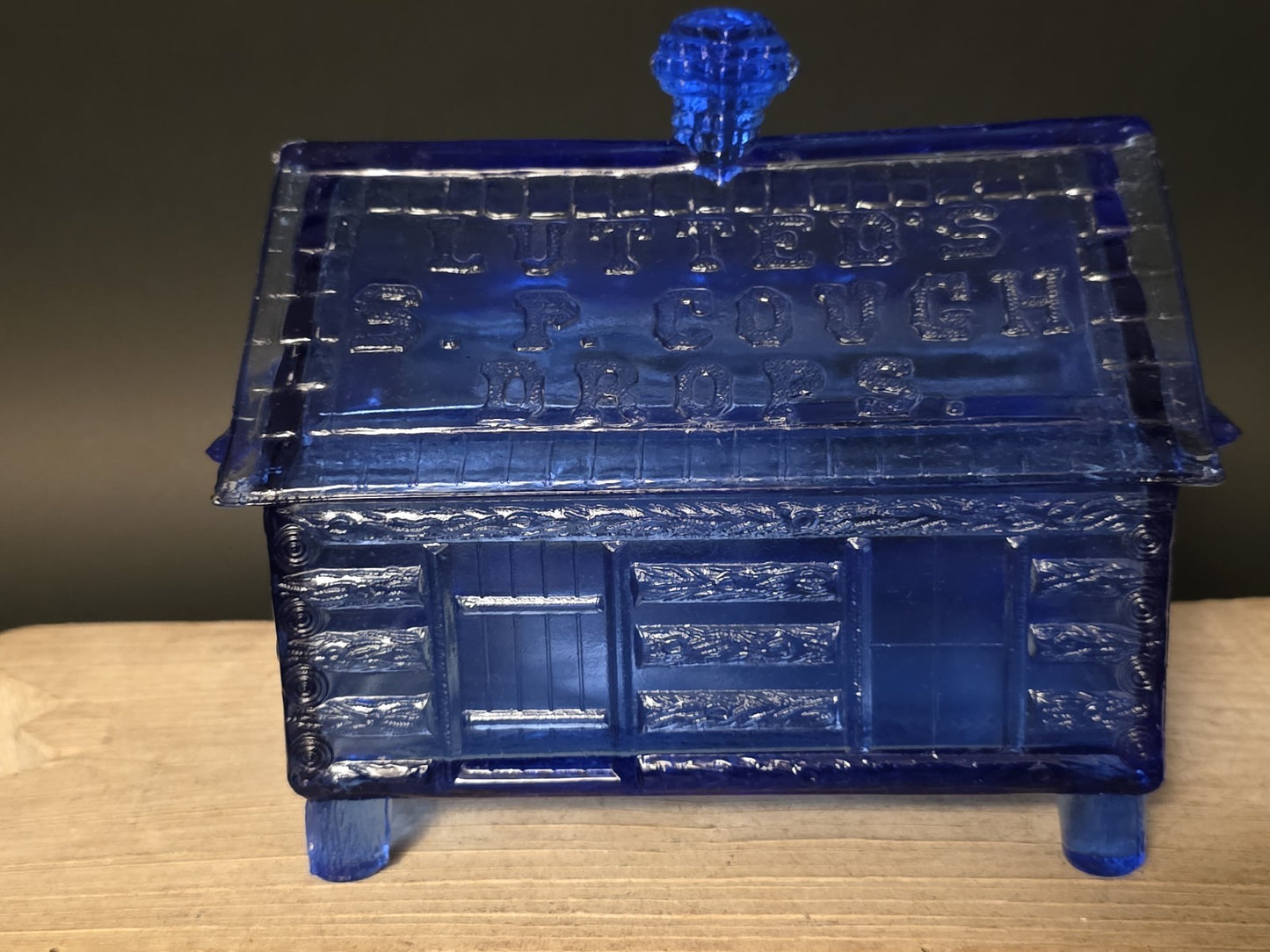 Vintage Style Cobalt Blue Depression Glass Cabin Candy Dish Box