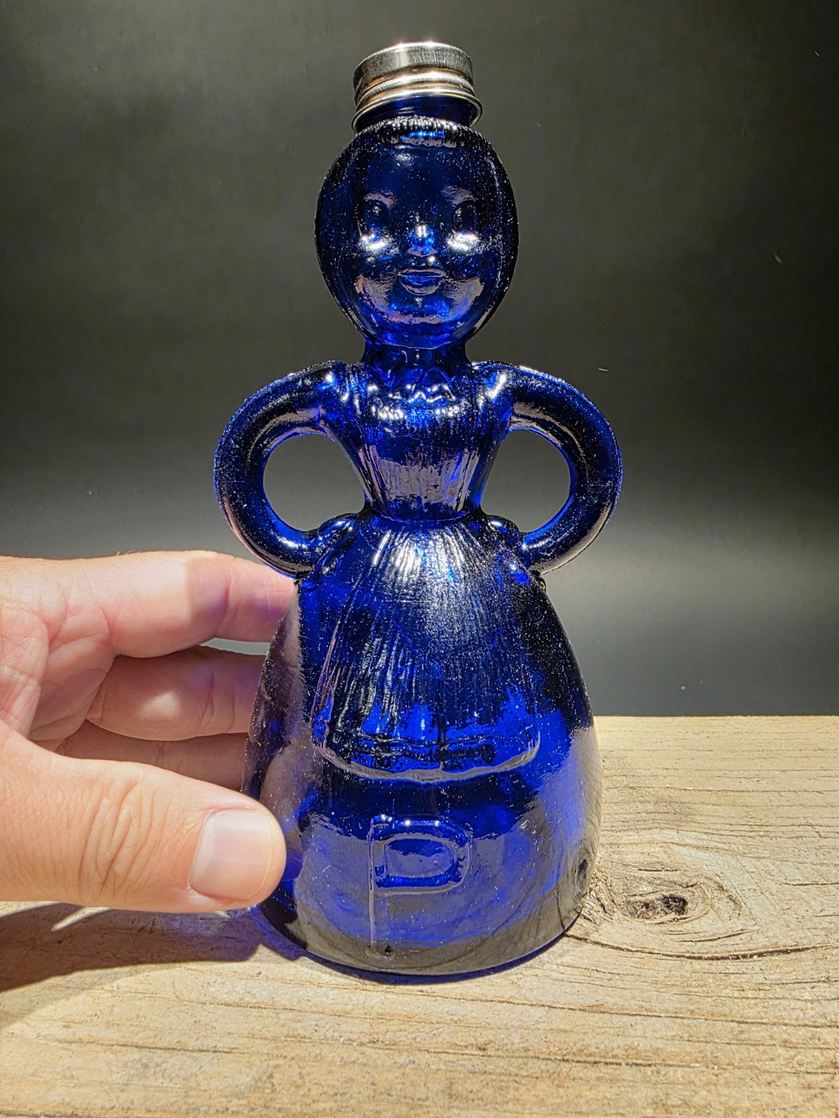 7" Vintage Style Cobalt Blue Depression Glass Lady Bottle