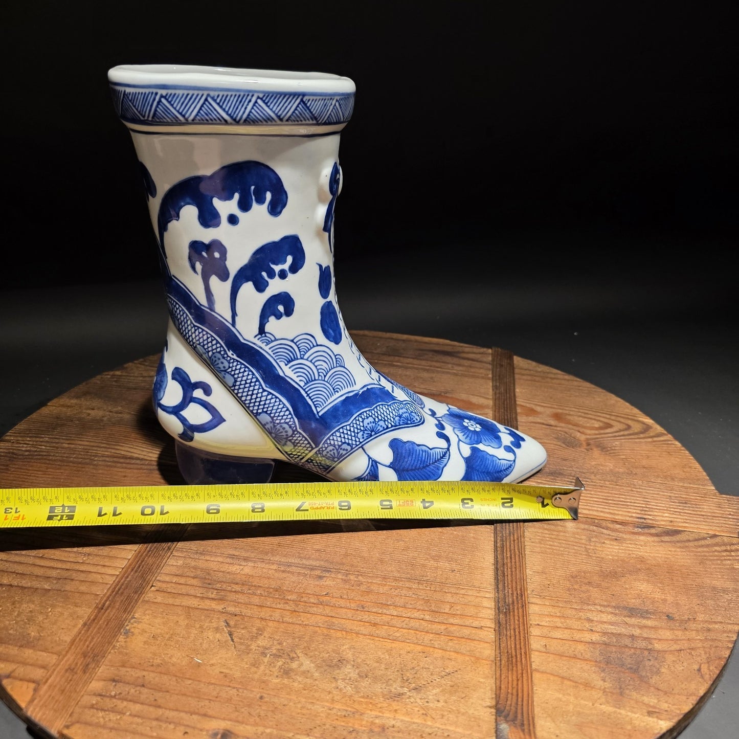 Blue And White Victorian Boot Vase/ Planter