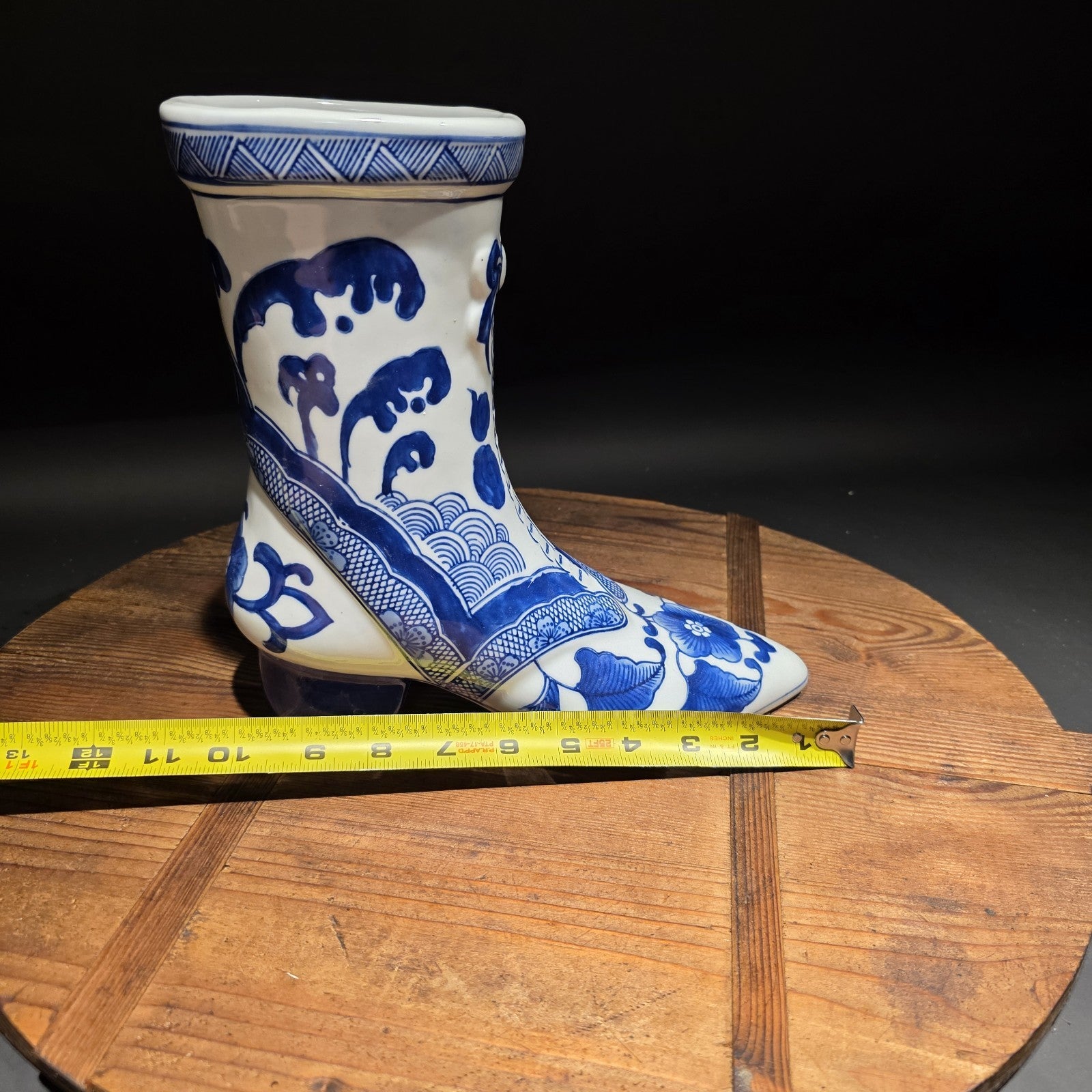 Blue And White Victorian Boot Vase/ Planter