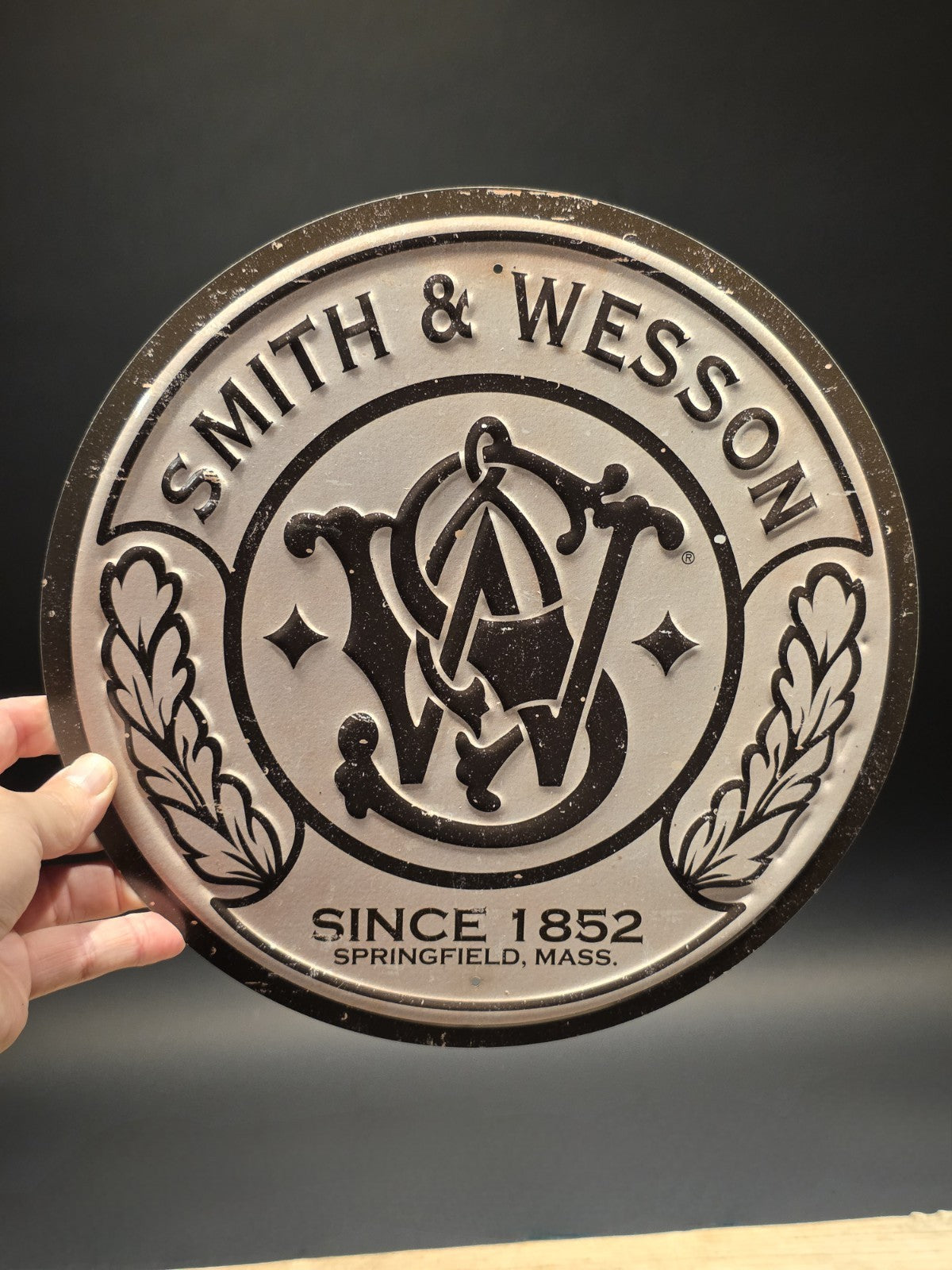 11 1/2" Vintage Style Round Metal Smith & Wesson Sign