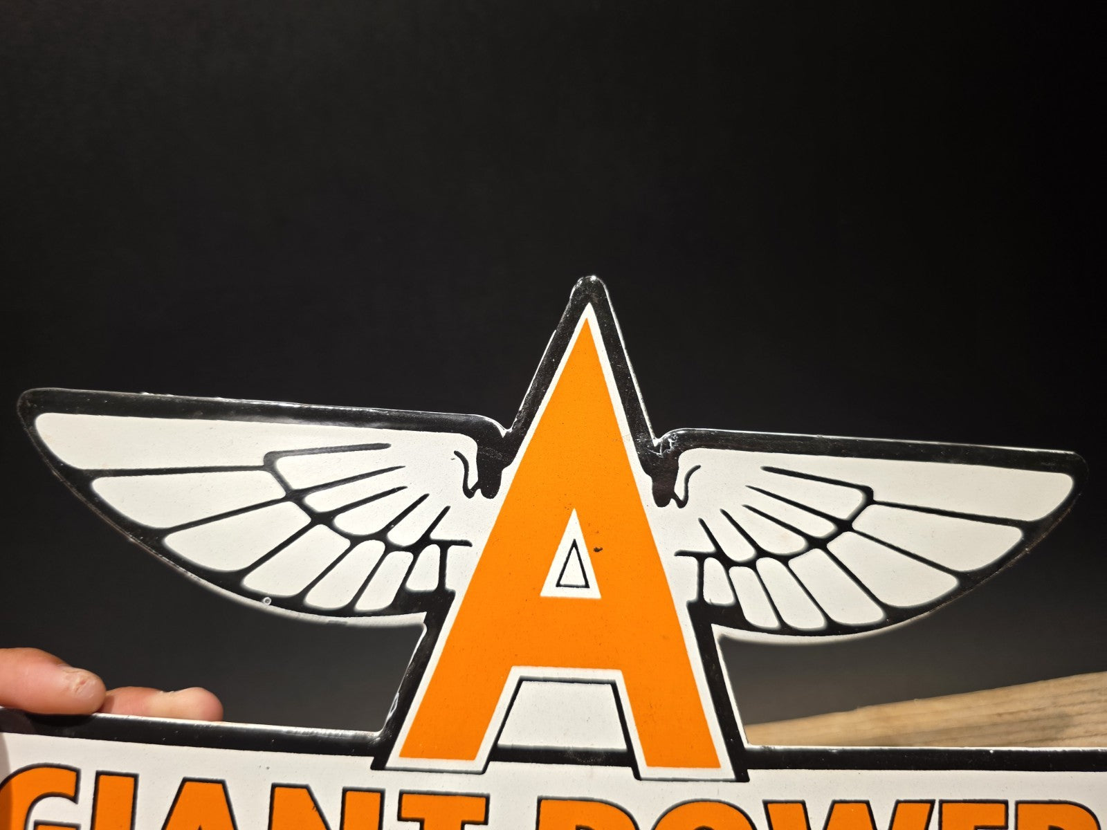 11" Antique Vintage Style Porcelain Giant Power Gas Oil Sign Plaque