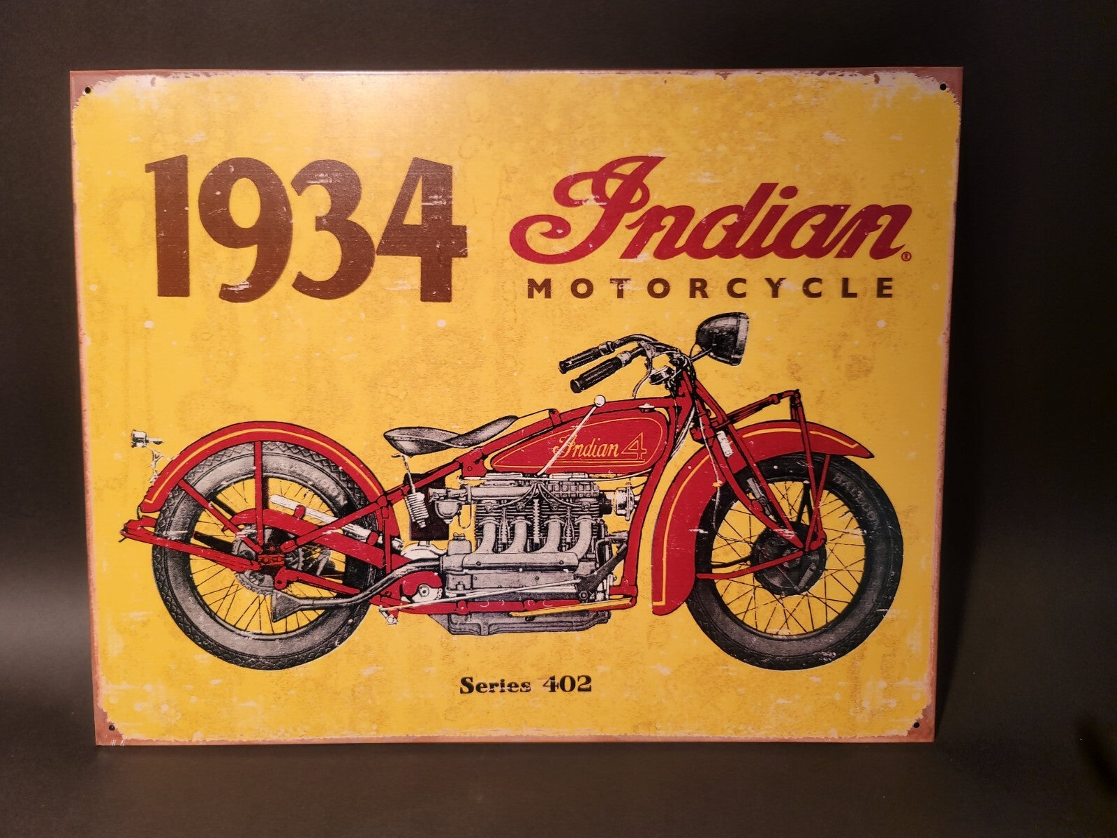 Metal Vintage Style Indian Motorcycle Sign Yellow