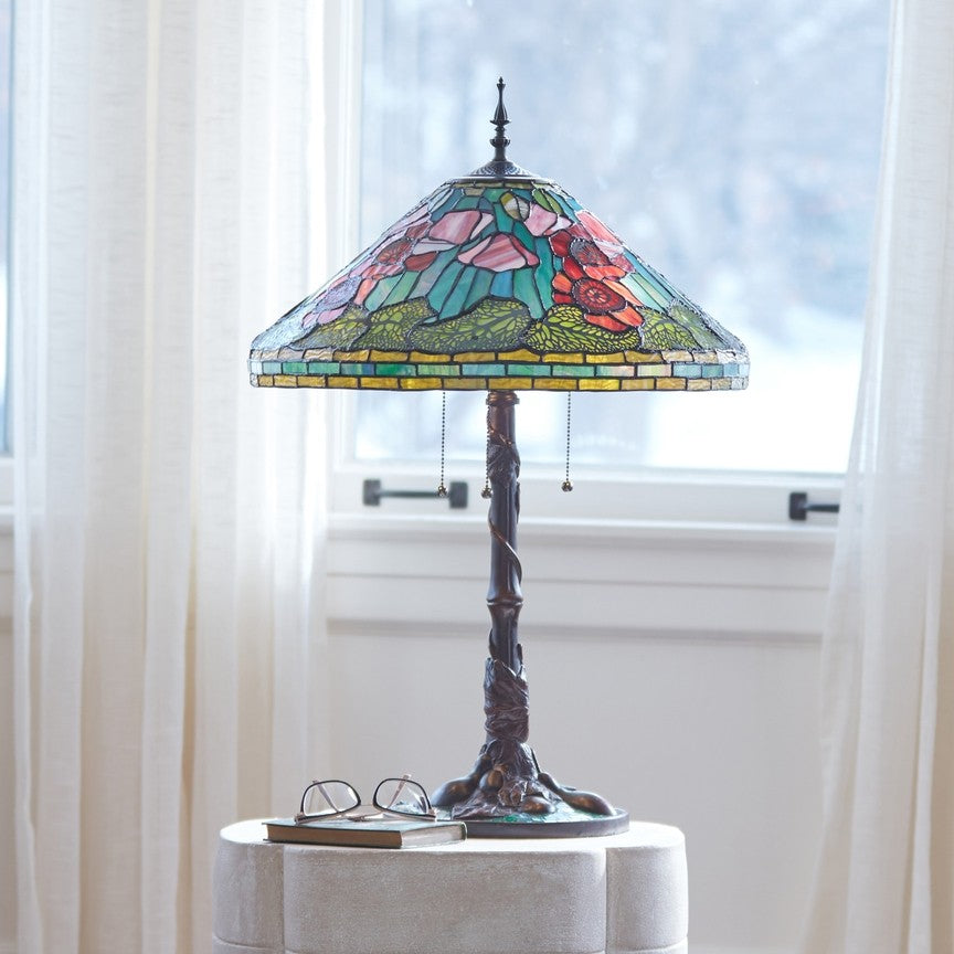 29.5"H Tiffany-Style Stained Glass Poppies Table Lamp