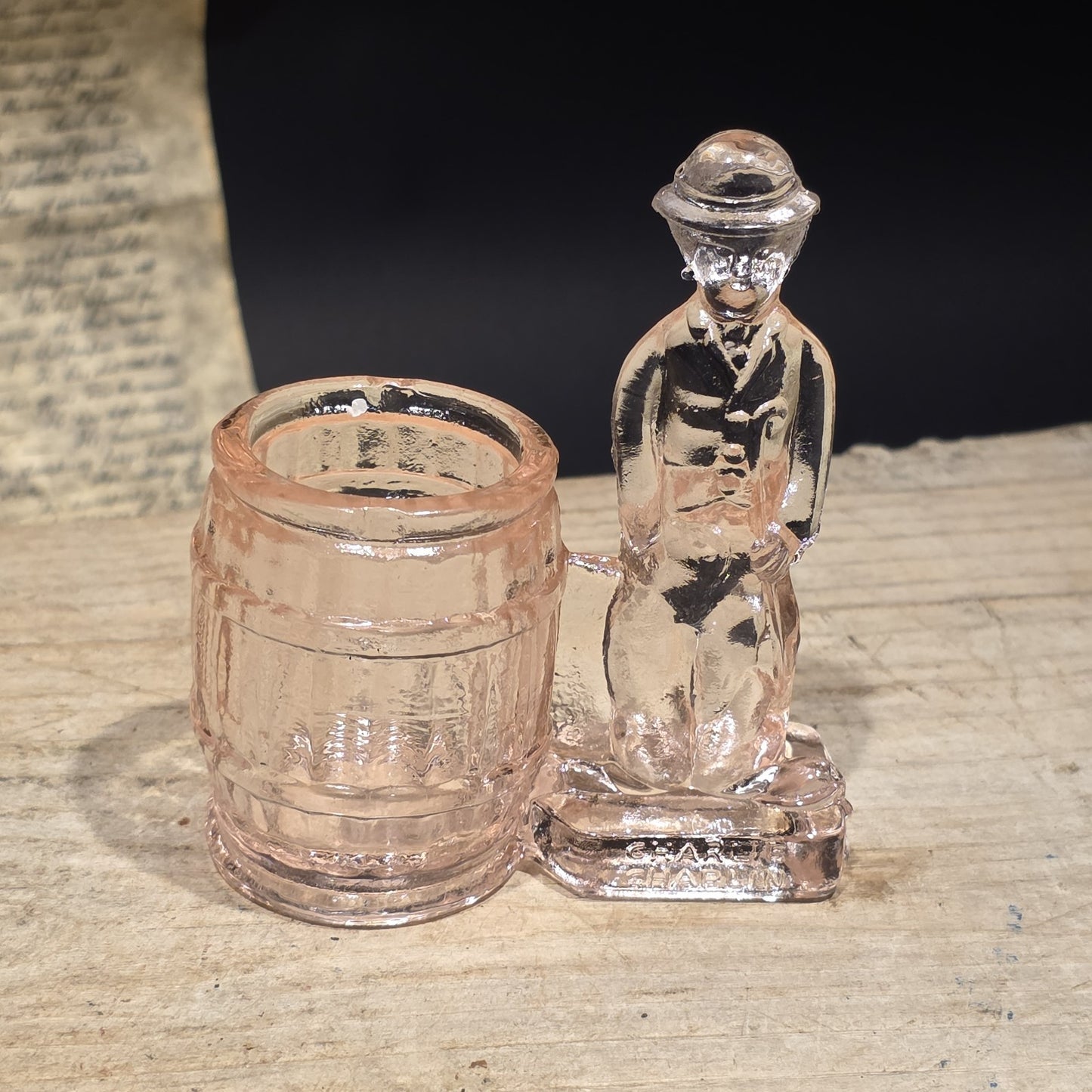 Charlie Chaplin Style Toothpick Holder – Pink Depression Glass Tramp Figure