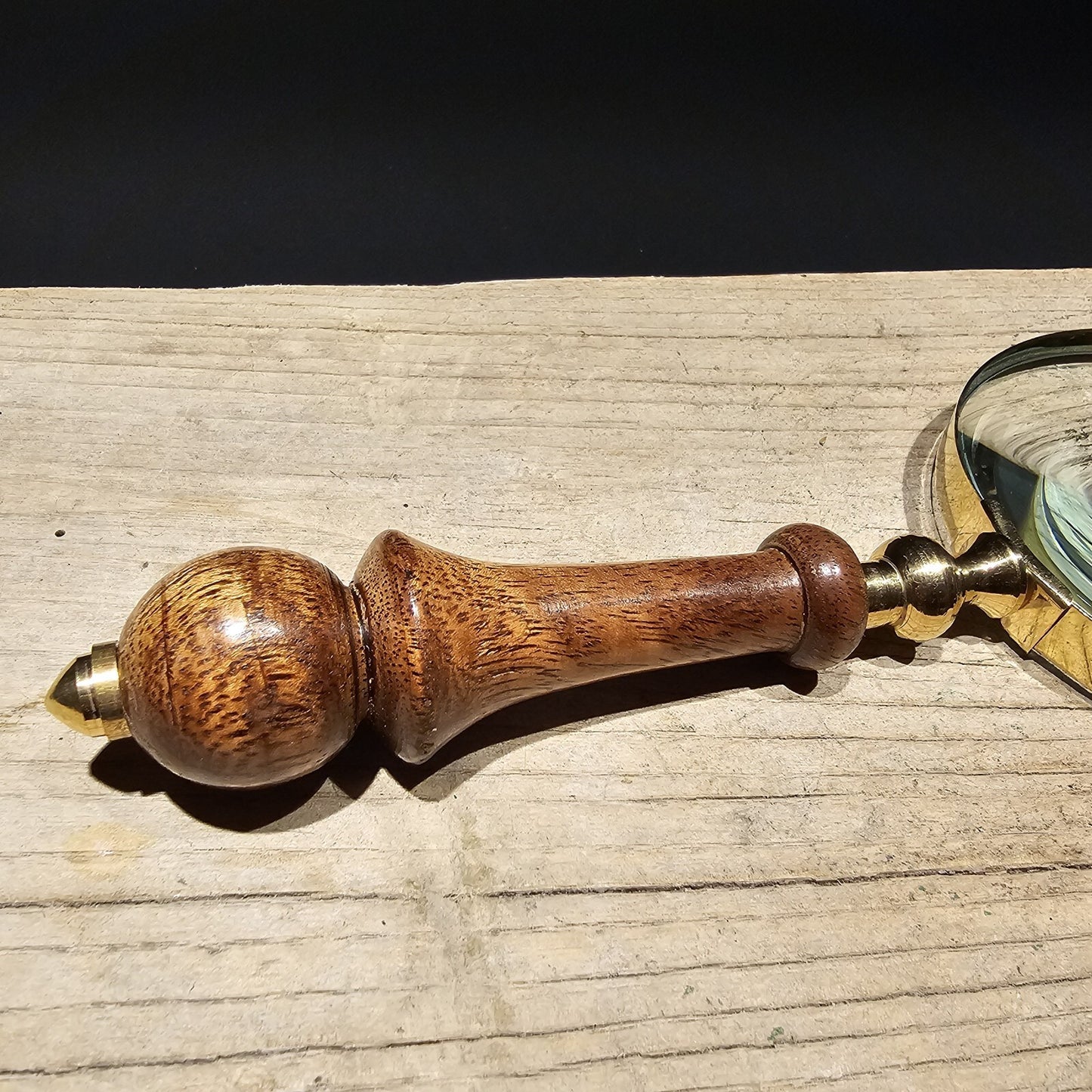 Antique Style Magnifying Glass w Wood Turned Handle 