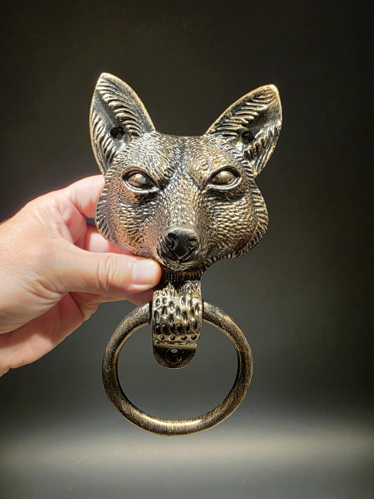 Antique Brass Vintage Style Cast Iron Fox Head Door Knocker