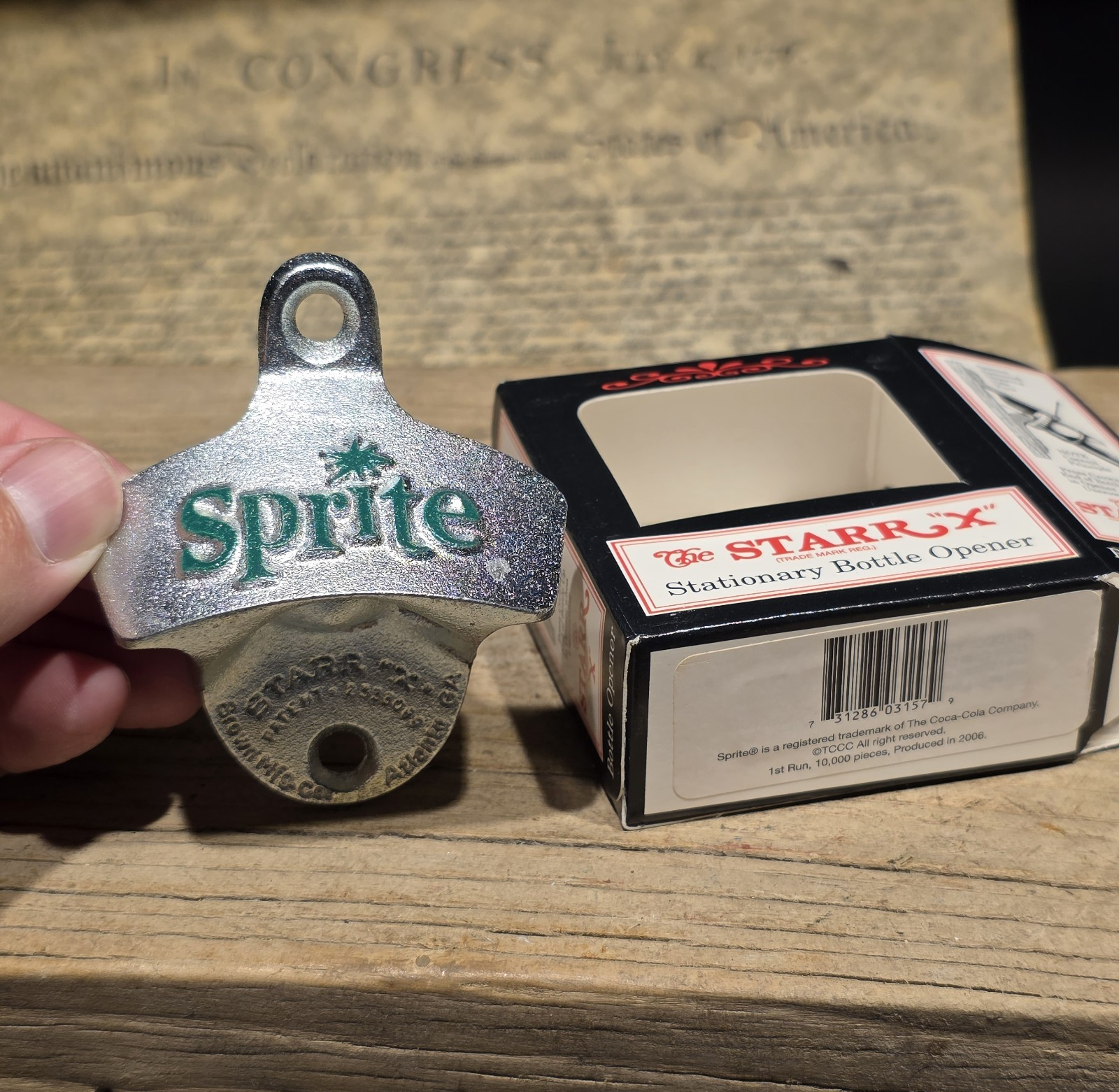 Sprite Starr X Bottle Opener in Box  2006 Coca-Cola Wall Mount