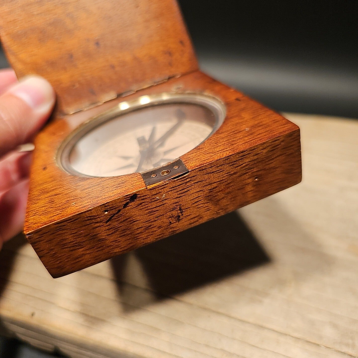 Antique Style Wood Brass Compass Box