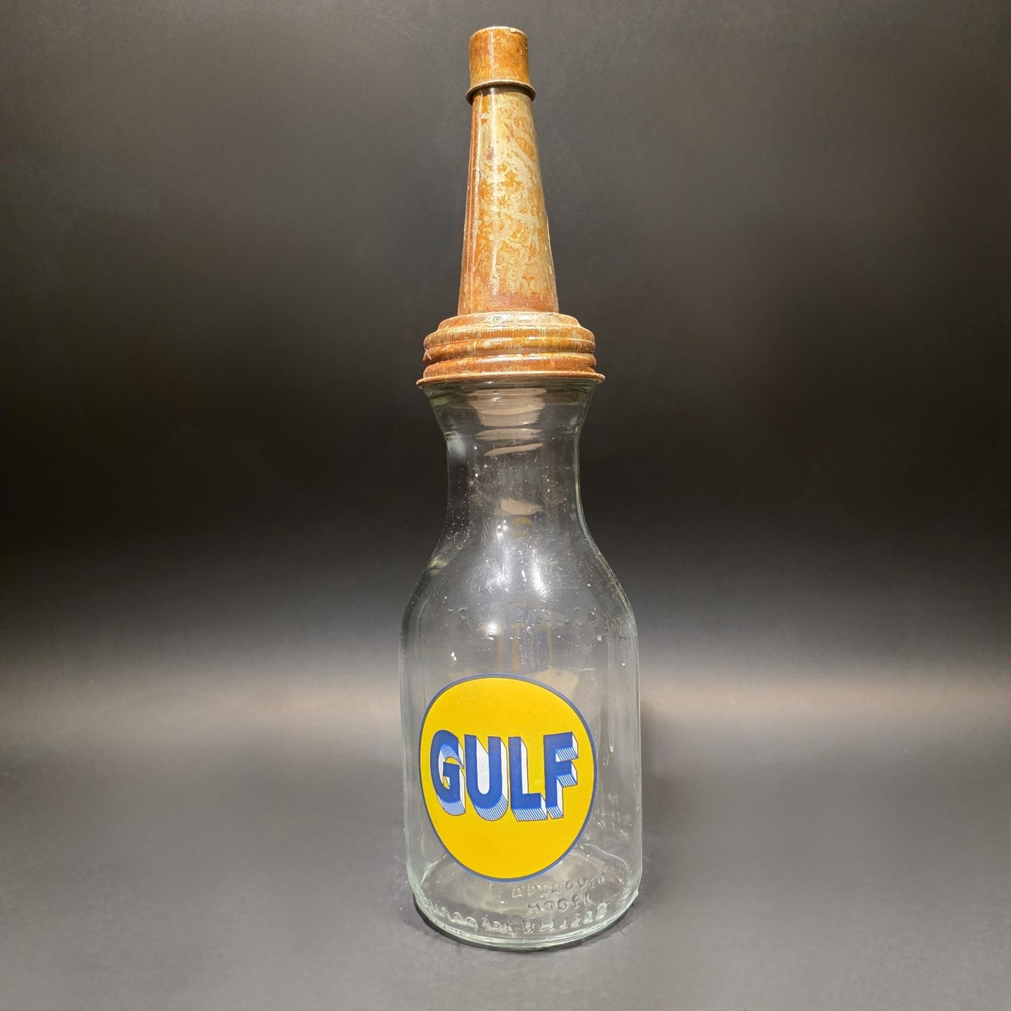 1930s Style Glass Gulf Oil Bottle w Spout