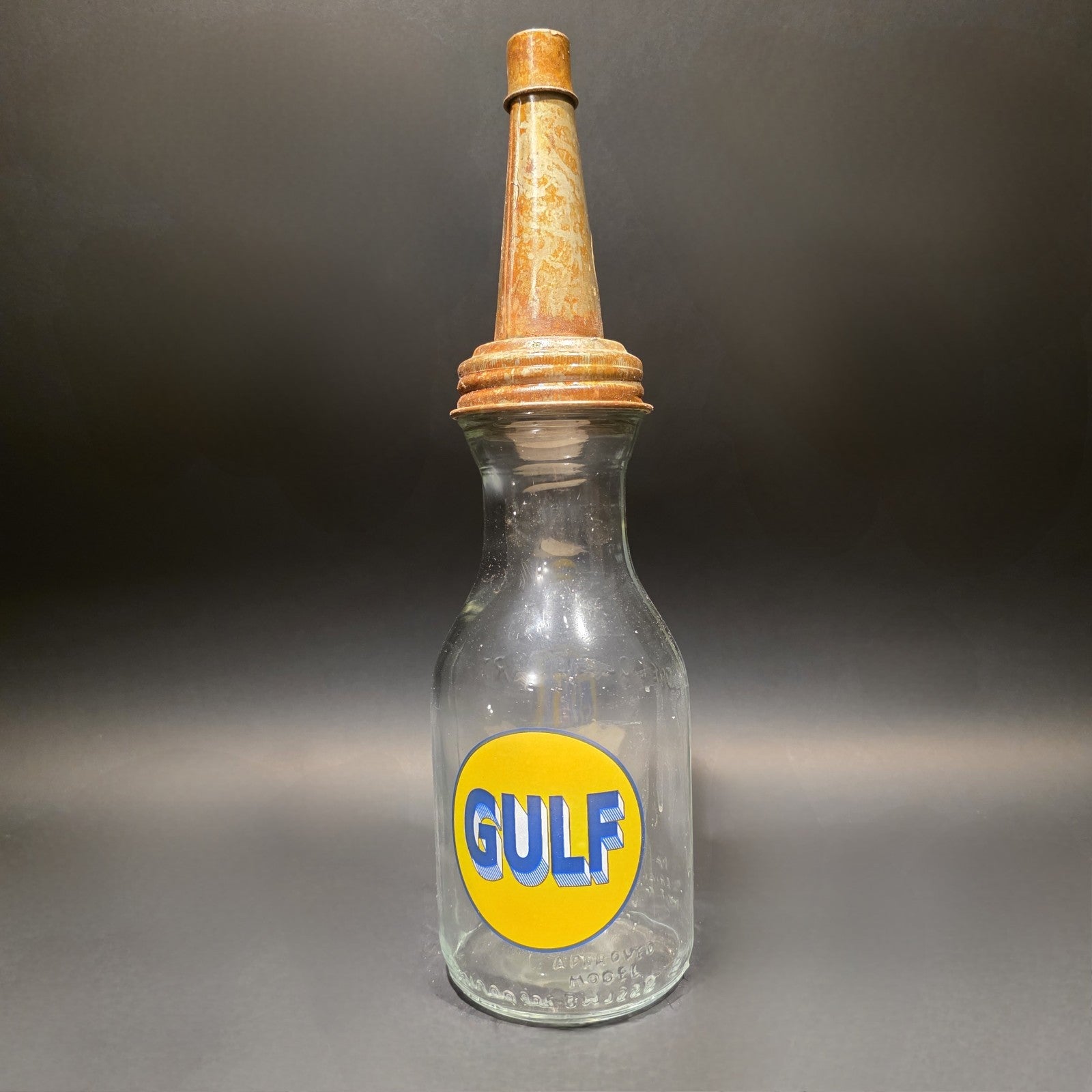 1930s Style Glass Gulf Oil Bottle w Spout