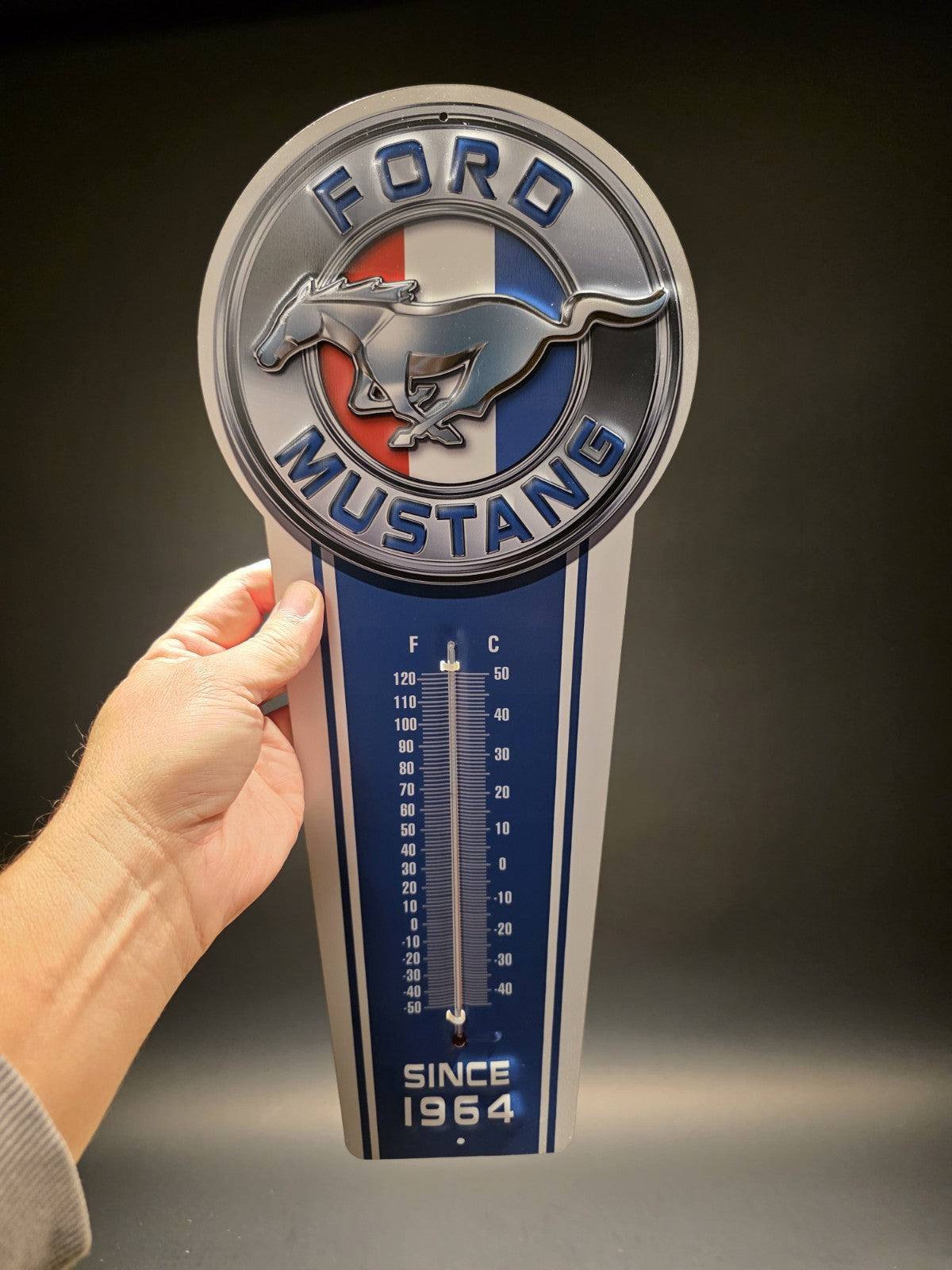 17.5 " Metal Vintage Style Ford Mustang American Thermometer Sign