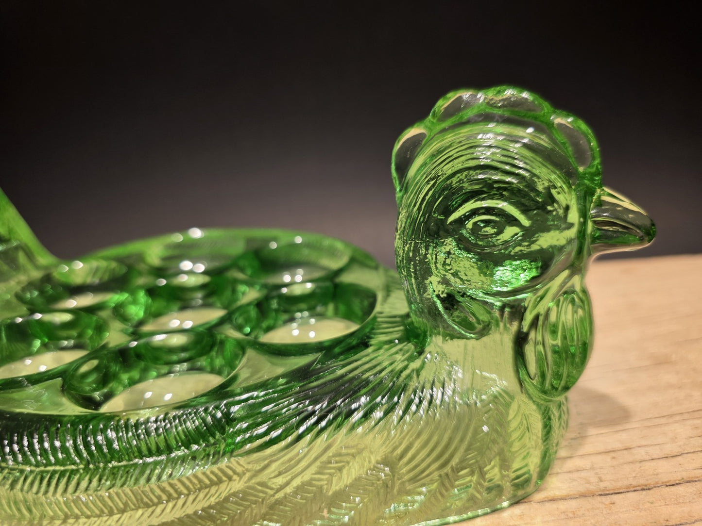 Vintage Antique Style Green Depression Glass Nesting Chicken Egg Holder