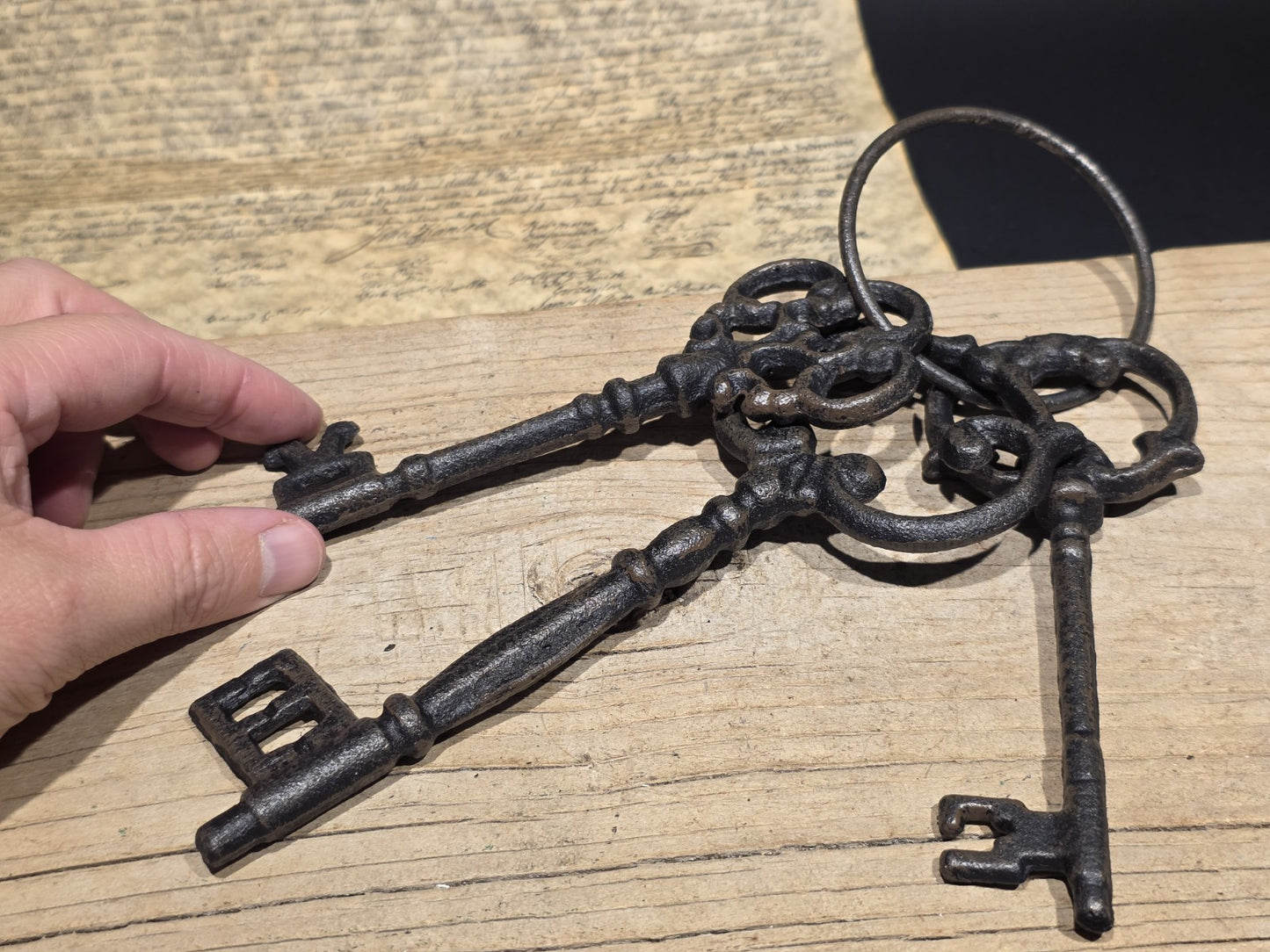 8" Antique Style Large Iron Skeleton Key Ring Set