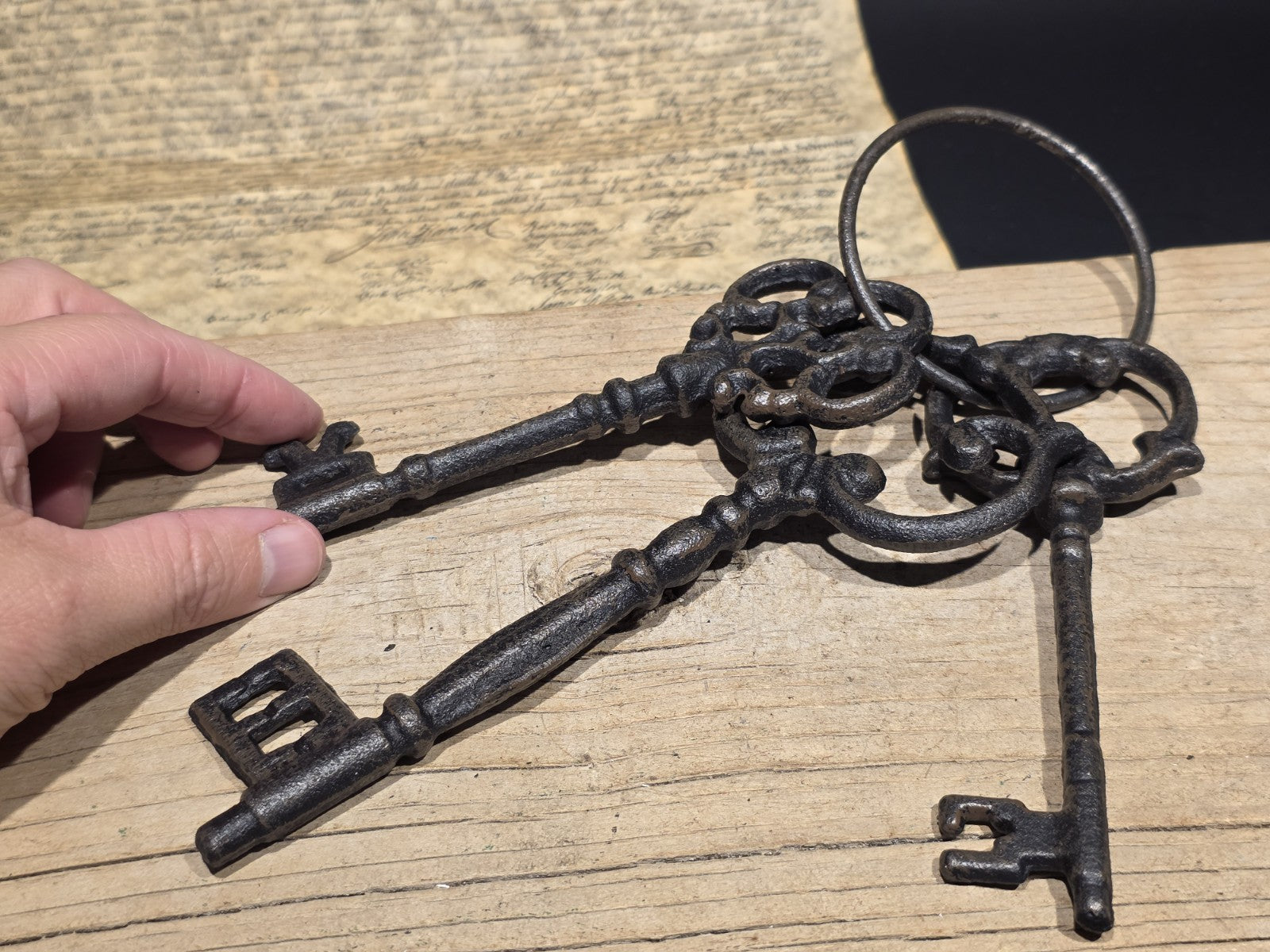 8" Antique Style Large Iron Skeleton Key Ring Set
