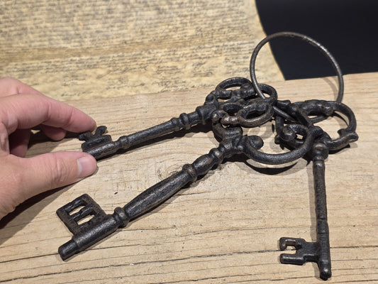 8" Antique Style Large Iron Skeleton Key Ring Set