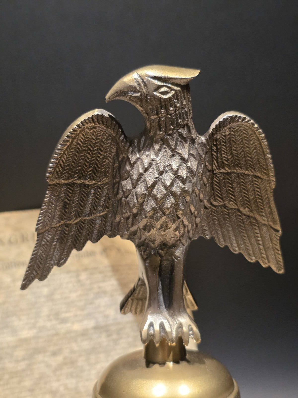 Large 11" Antique Style Brass Eagle Desk Call Bell Americana Federalist Style