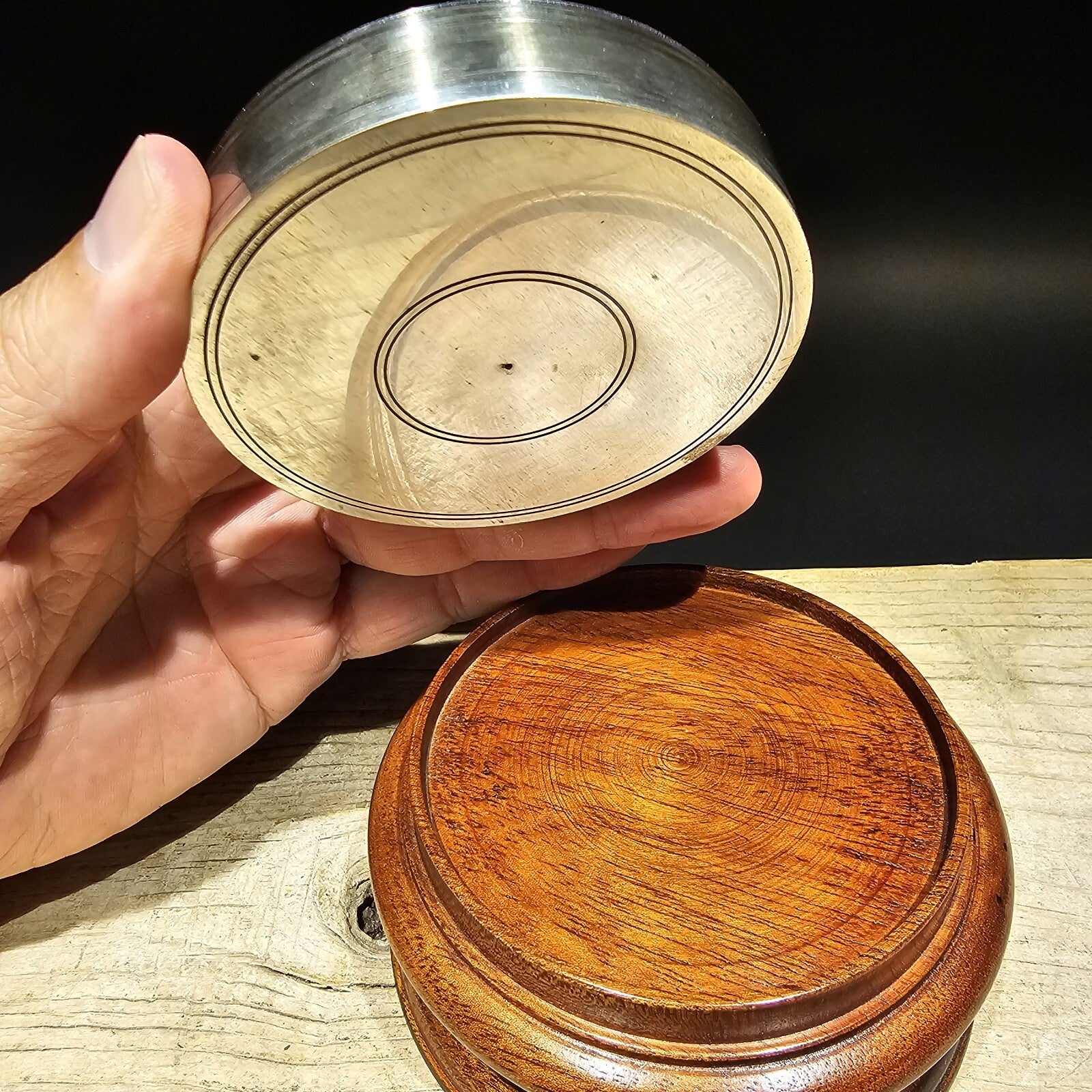 Antique Style Turned Mahagony Wood and Silver Plated Bronze Sundial Compass