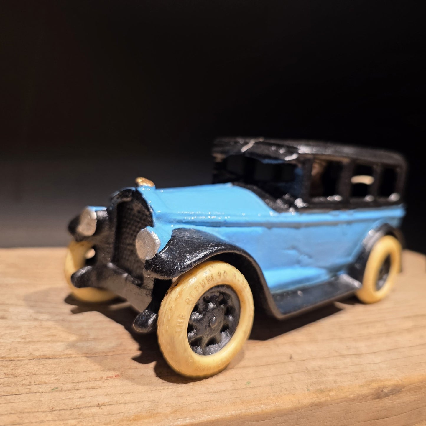 8" Antique Vintage Style Blue Cast Iron Toy Race Car