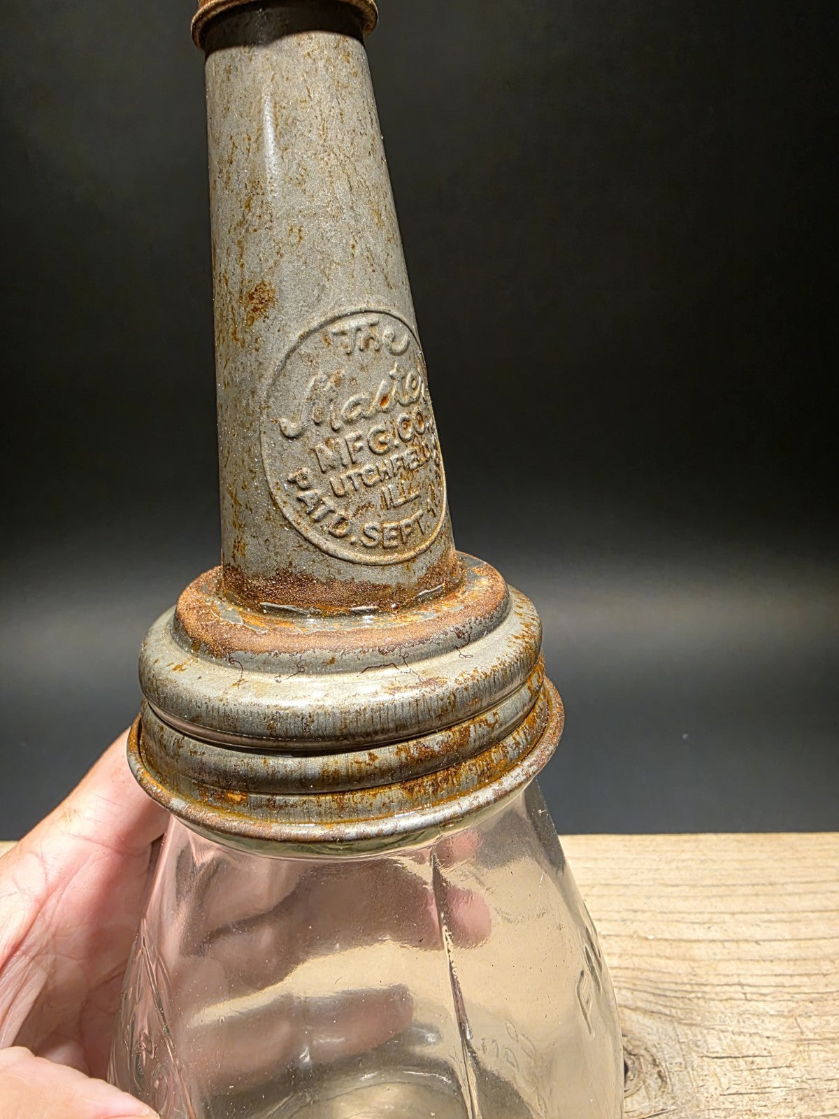 11" Vintage Style Glass Texaco Oil Bottle w Spout