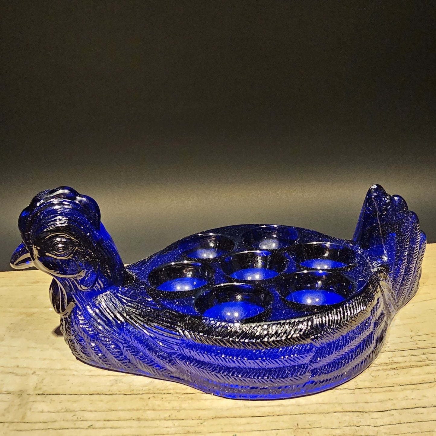 Vintage Antique Style Cobalt Blue Depression Glass Nesting Chicken Egg Holder