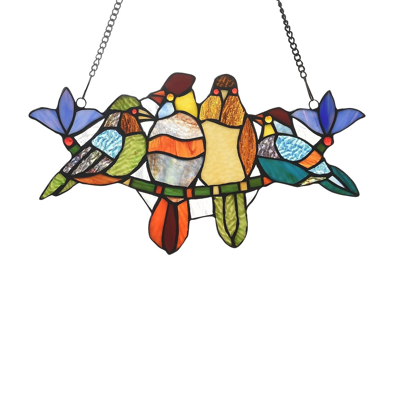 15.7 " 4 Bird Stained Glass Window Hanging Panel Suncatcher