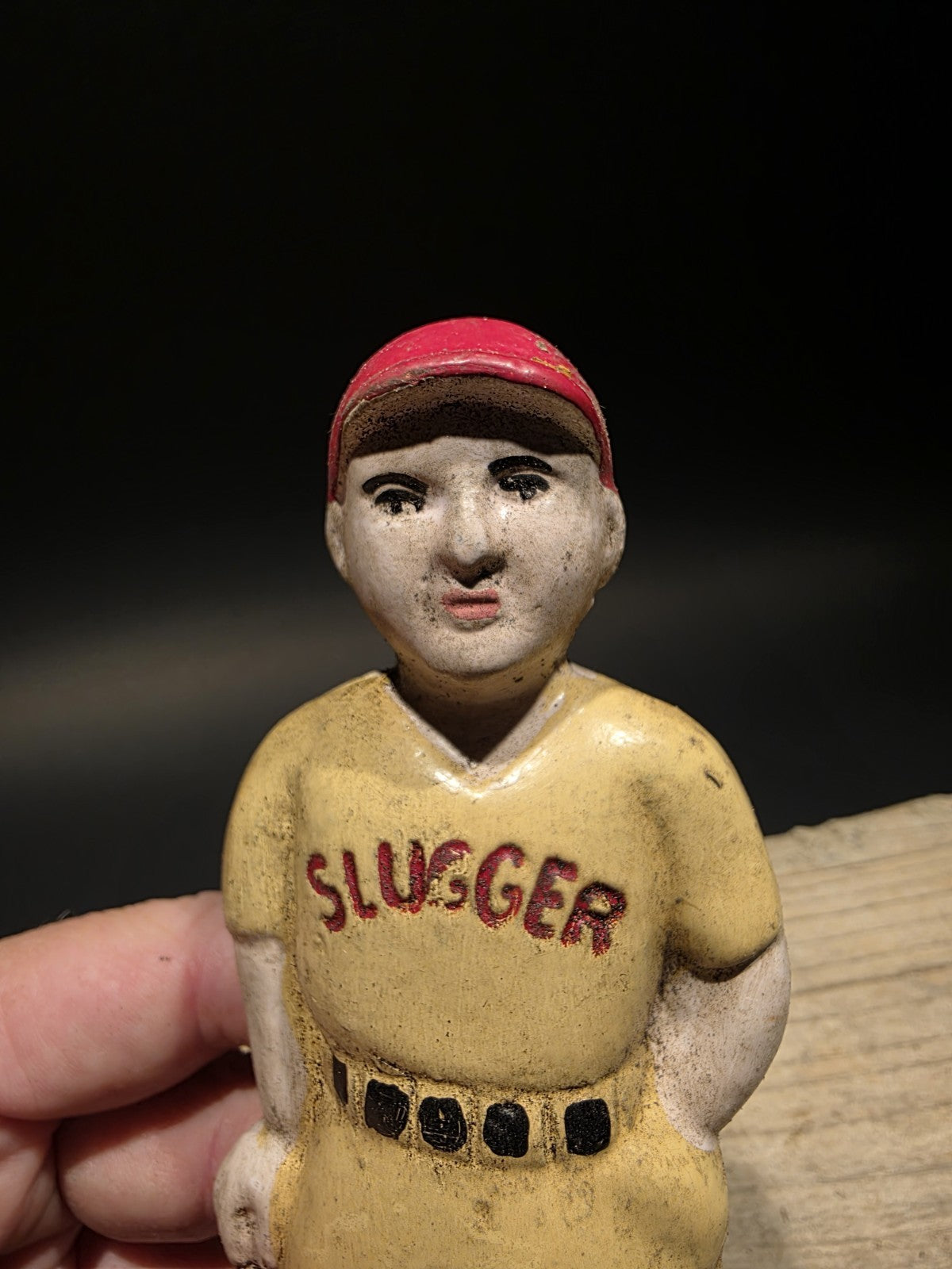 Antique Vintage Style Cast Iron Slugger Coin Bank