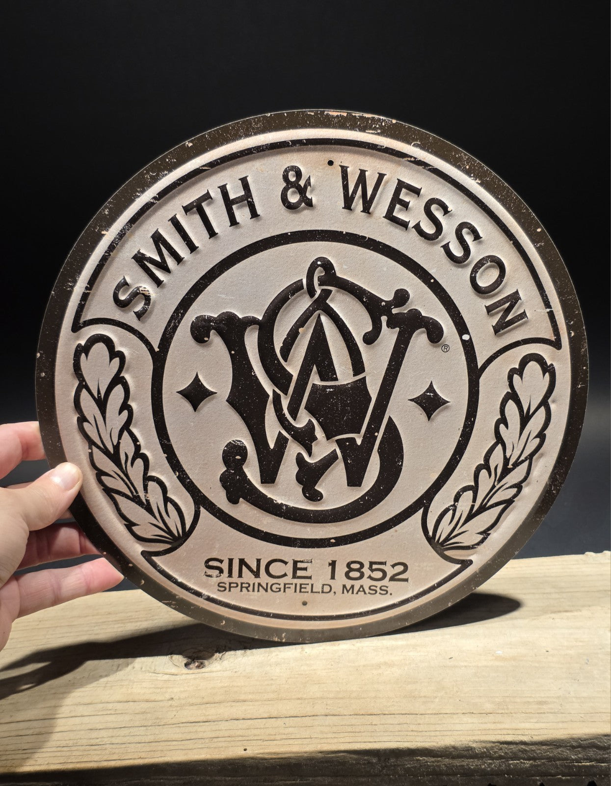 11 1/2" Vintage Style Round Metal Smith & Wesson Sign