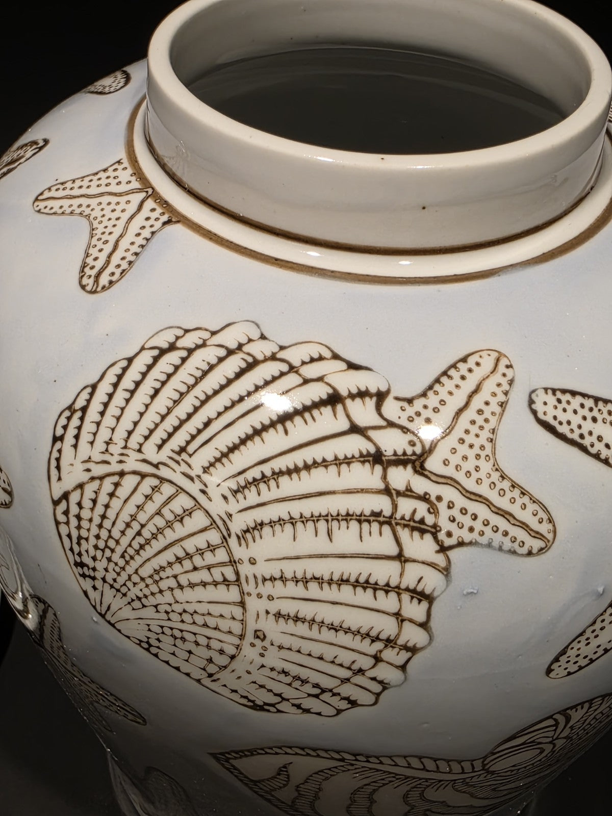 10" Vintage Style Sea Blue Ceramic Coastal Seashell Jar