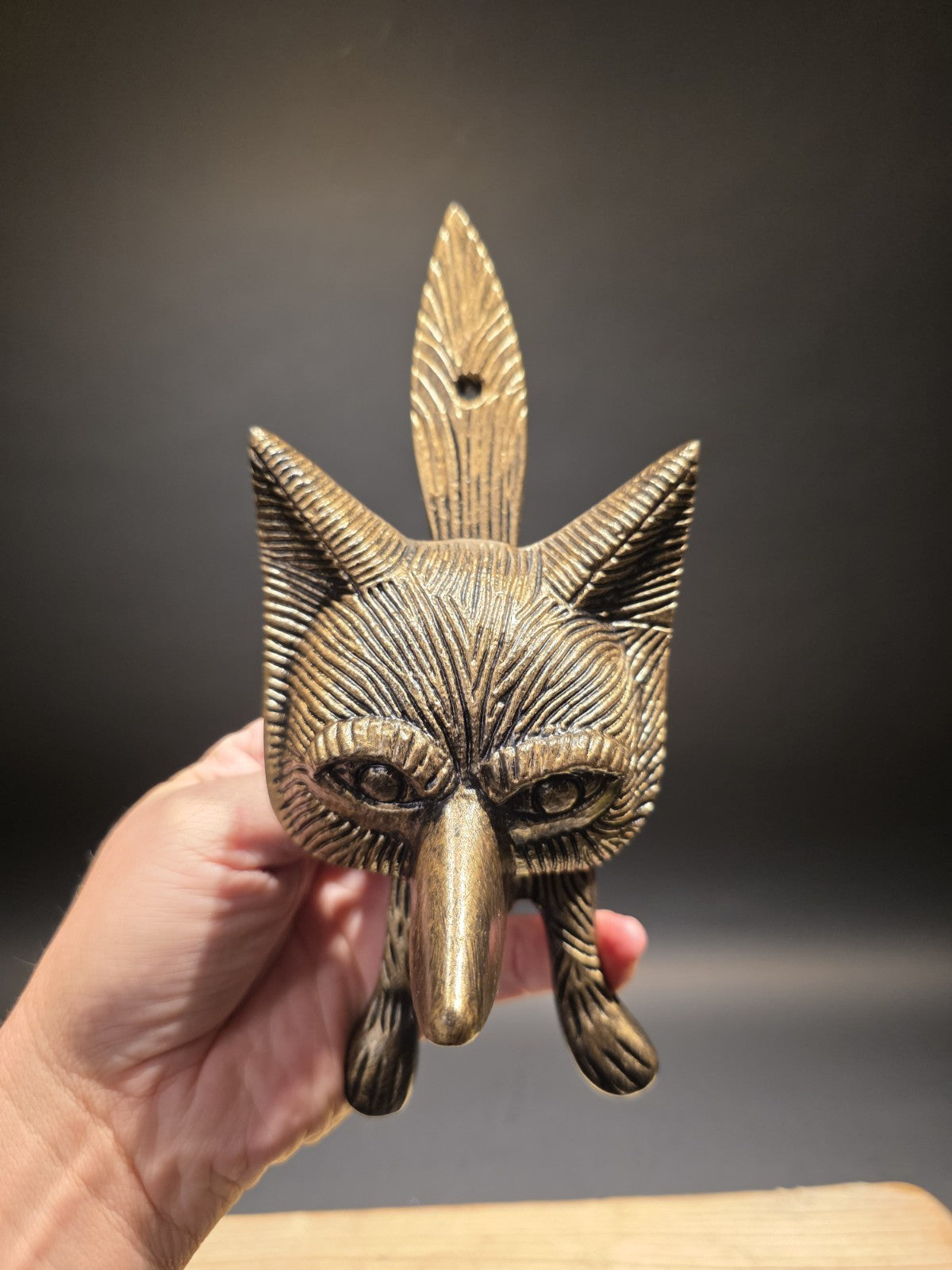 Vintage Style Antique Brass Cast Iron Fox Head Door Knocker