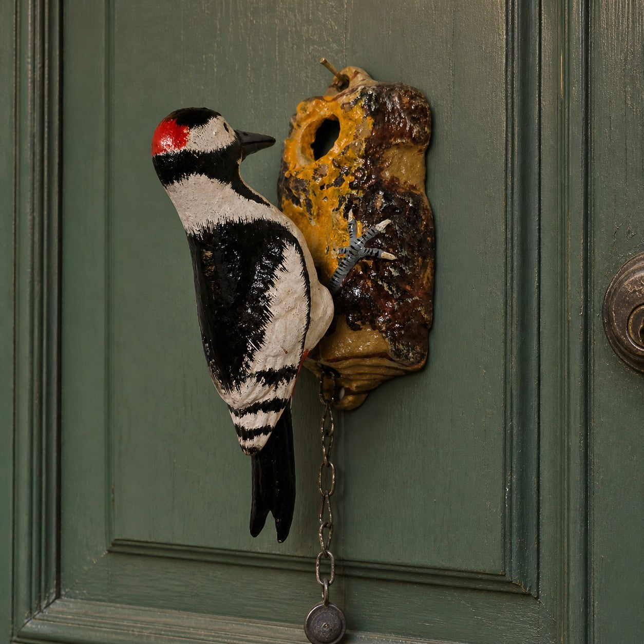 Vintage Style Folk Art Cast Iron Woodpecker Door Knocker